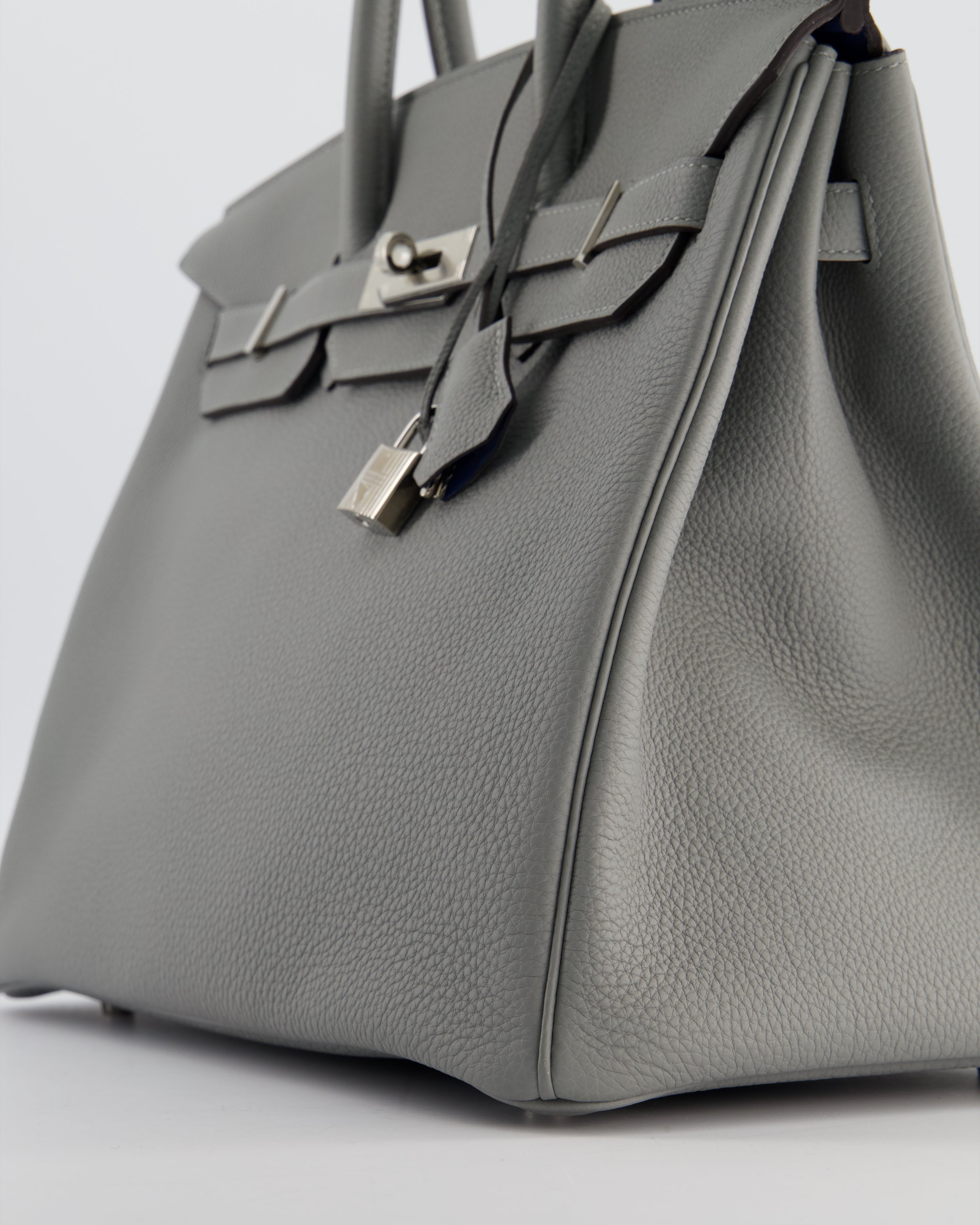 Hermès Birkin 35 Verso Retourne Bag in Gris Mouette Togo Leather and Blue Agate with Palladium Hardware