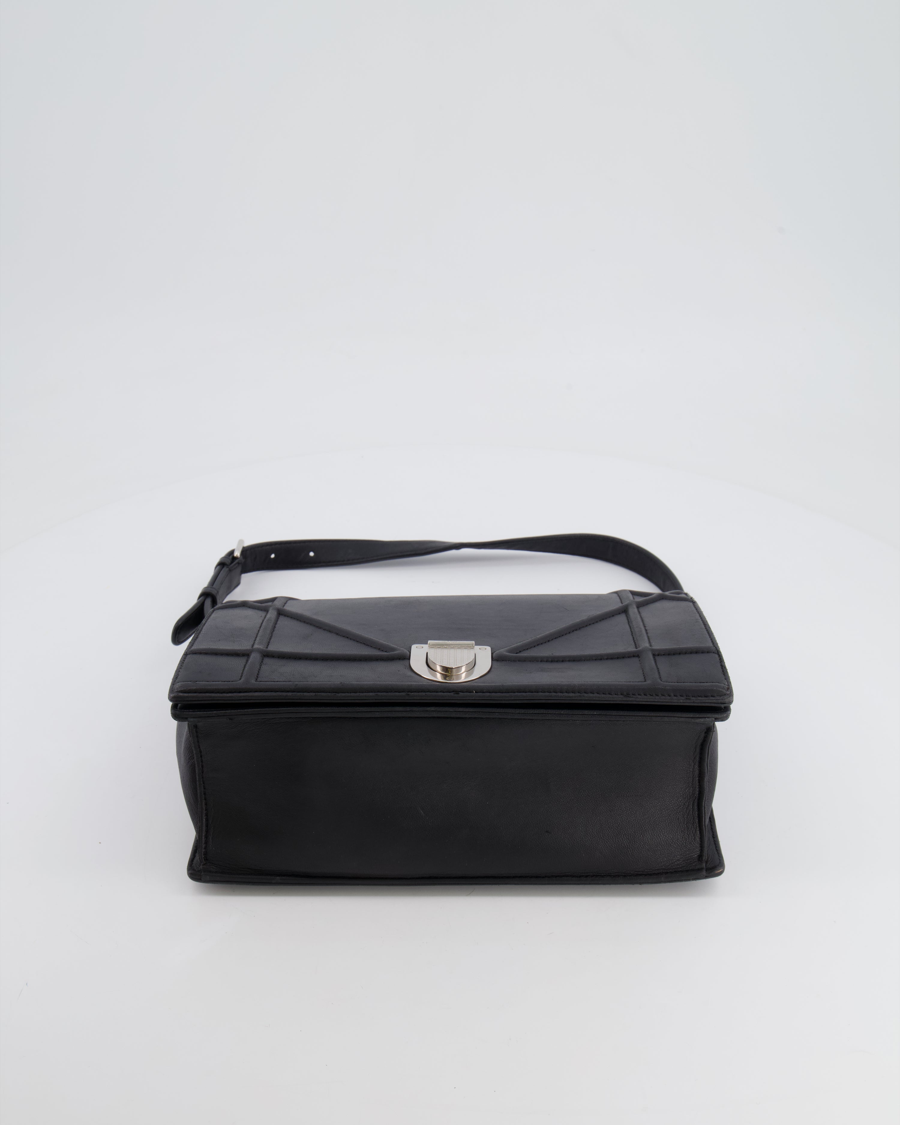 Christian Dior Black Leather Diorama Bag with Silver Hardware and Chain Strap Detail