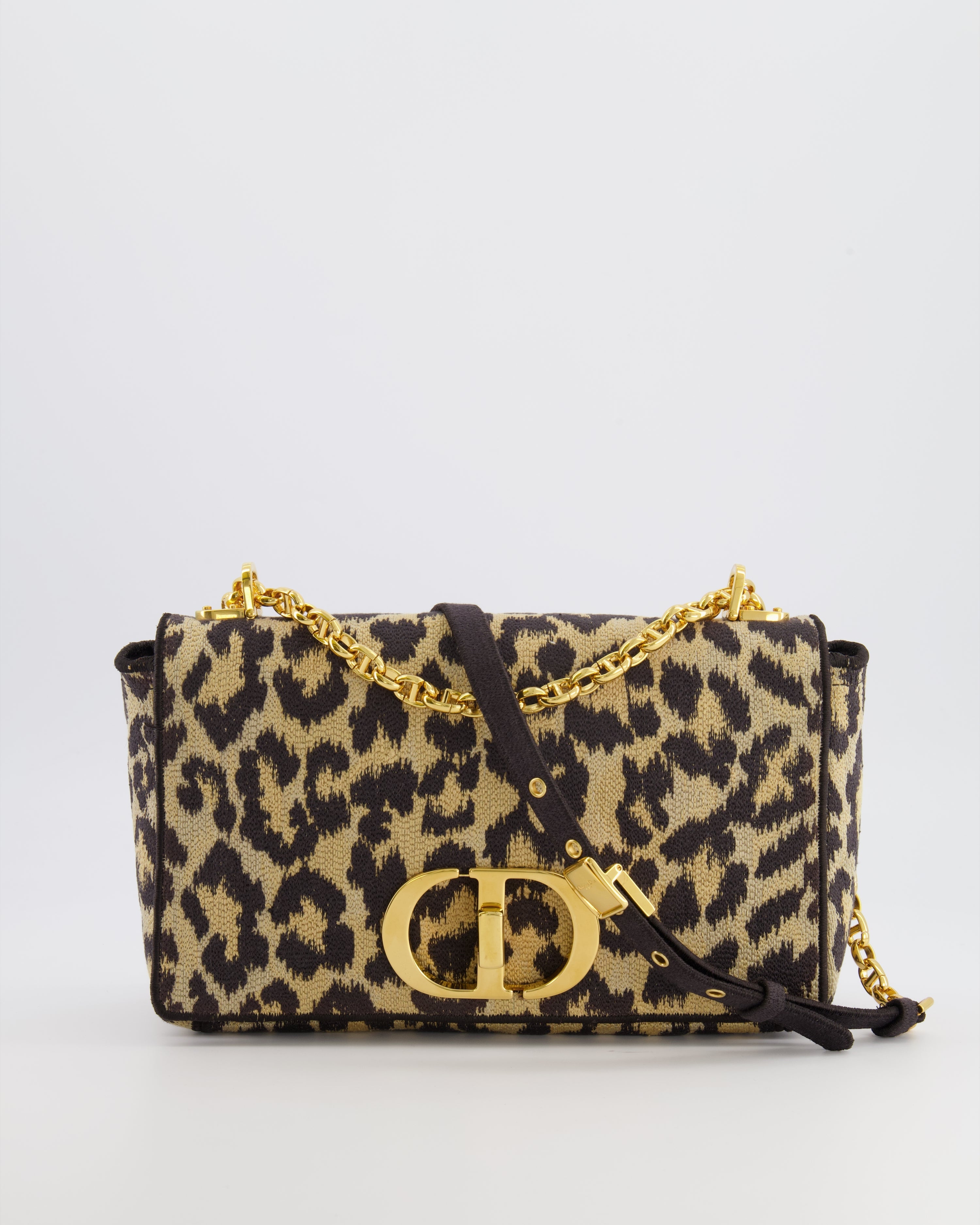 Christian Dior Brown and Black Leopard Print Canvas 30 Montaigne Caro Bag with Gold Hardware RRP £3,400