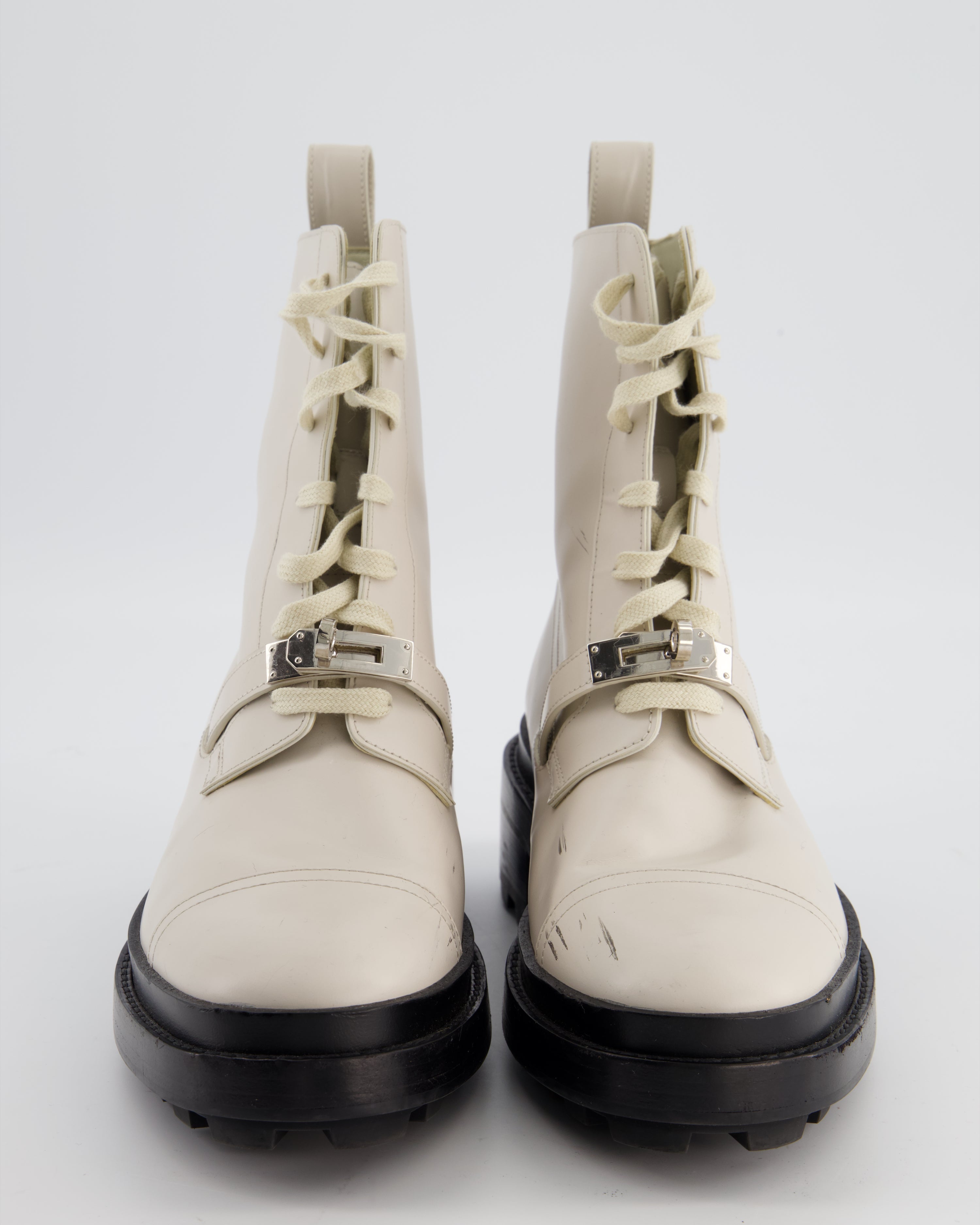 Hermès Cream Funk Ankle Boots with Palladium Kelly Buckle Size EU 39 RRP £1,630