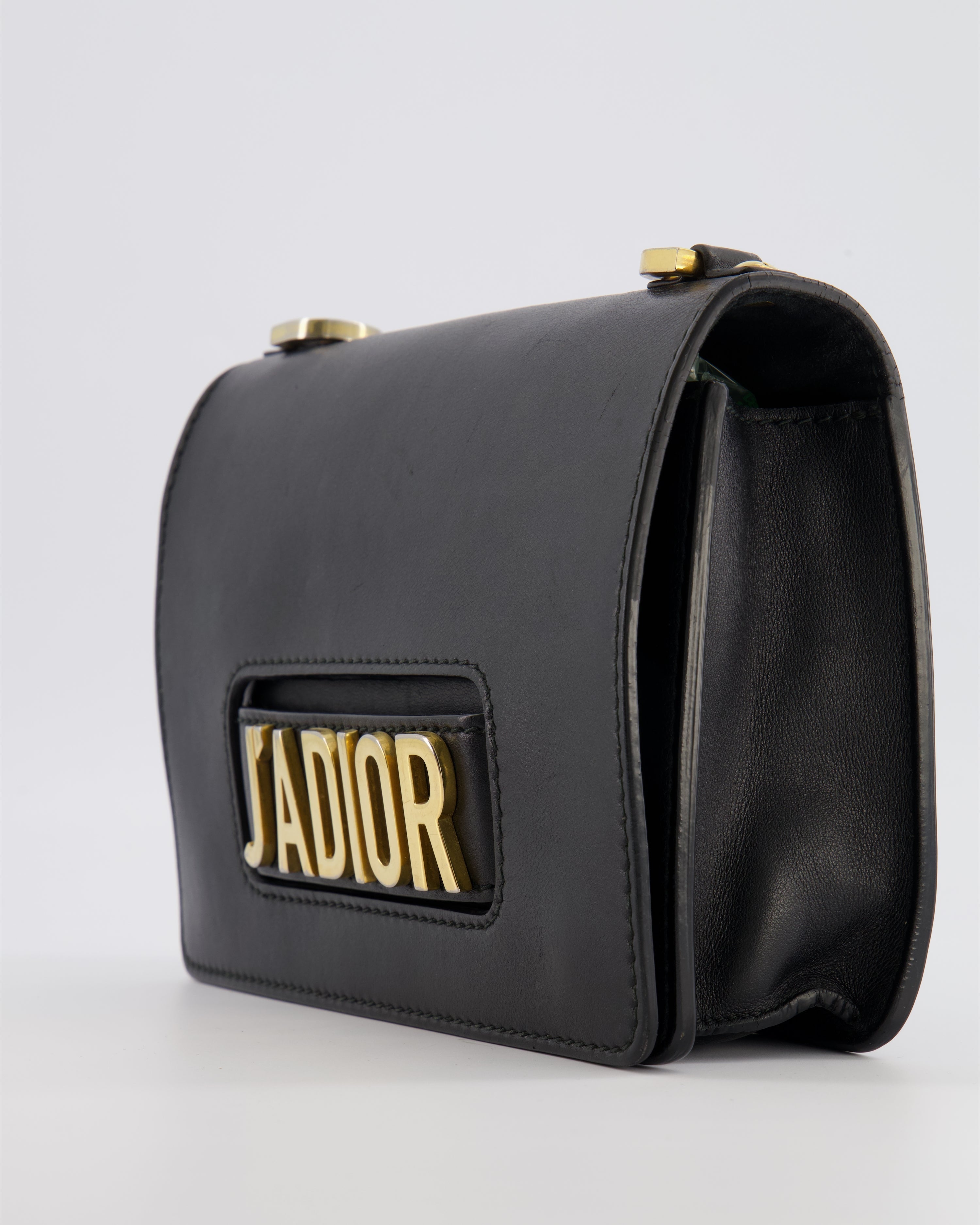 Christian Dior Black Leather J'Adior Flap Bag with Multi-Colour Embroidered Canvas Strap and Gold Hardware