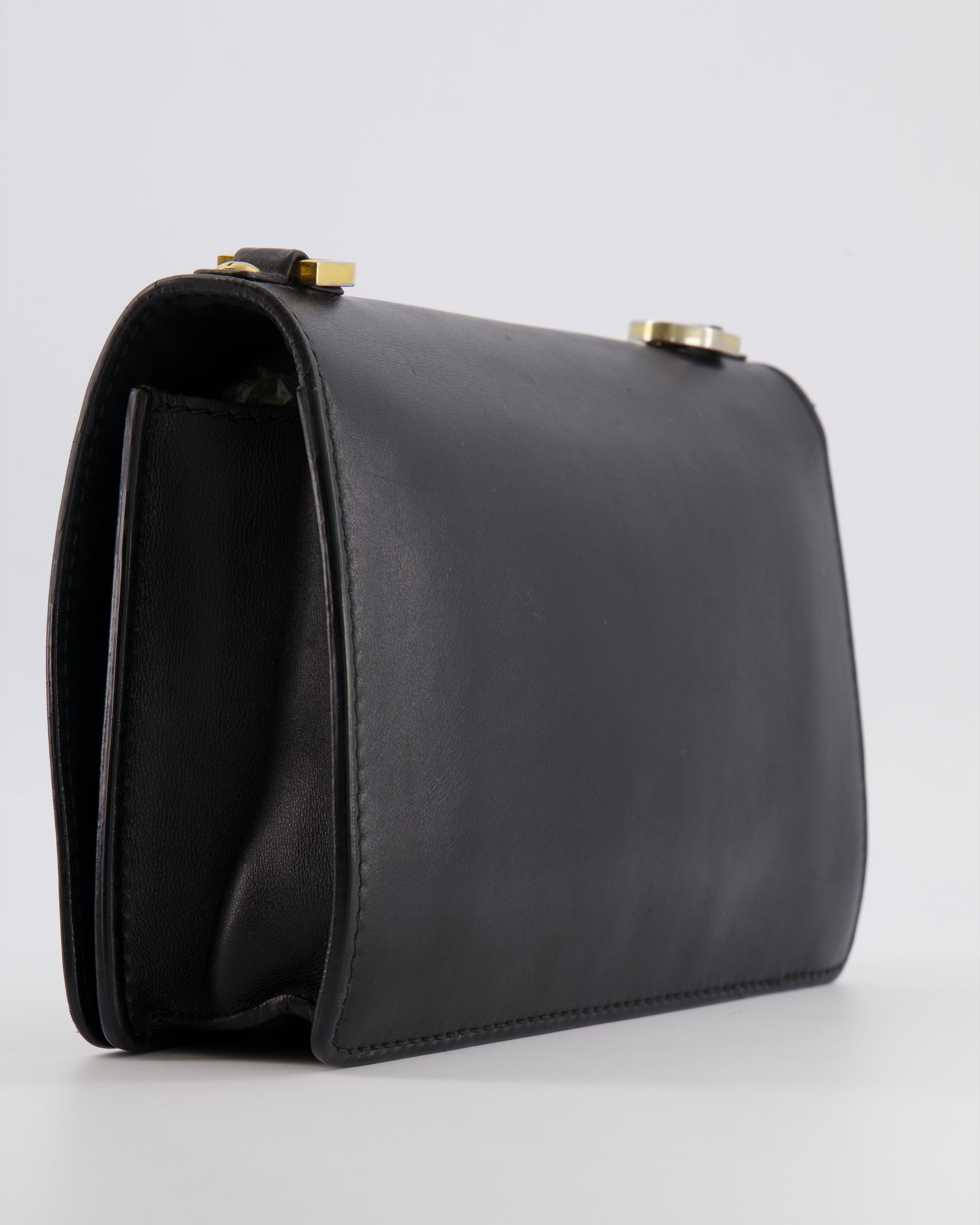 Christian Dior Black Leather J'Adior Flap Bag with Multi-Colour Embroidered Canvas Strap and Gold Hardware