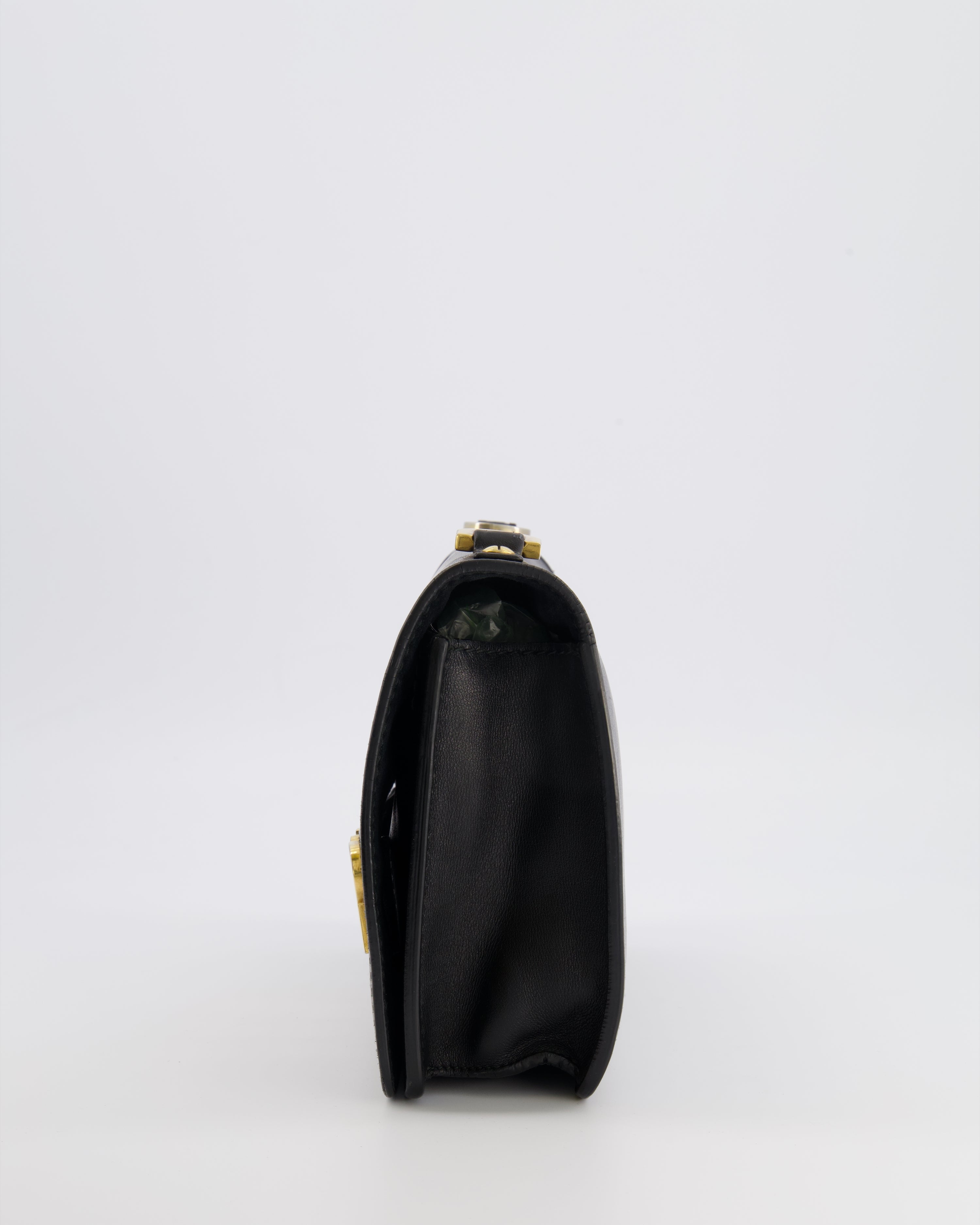 Christian Dior Black Leather J'Adior Flap Bag with Multi-Colour Embroidered Canvas Strap and Gold Hardware
