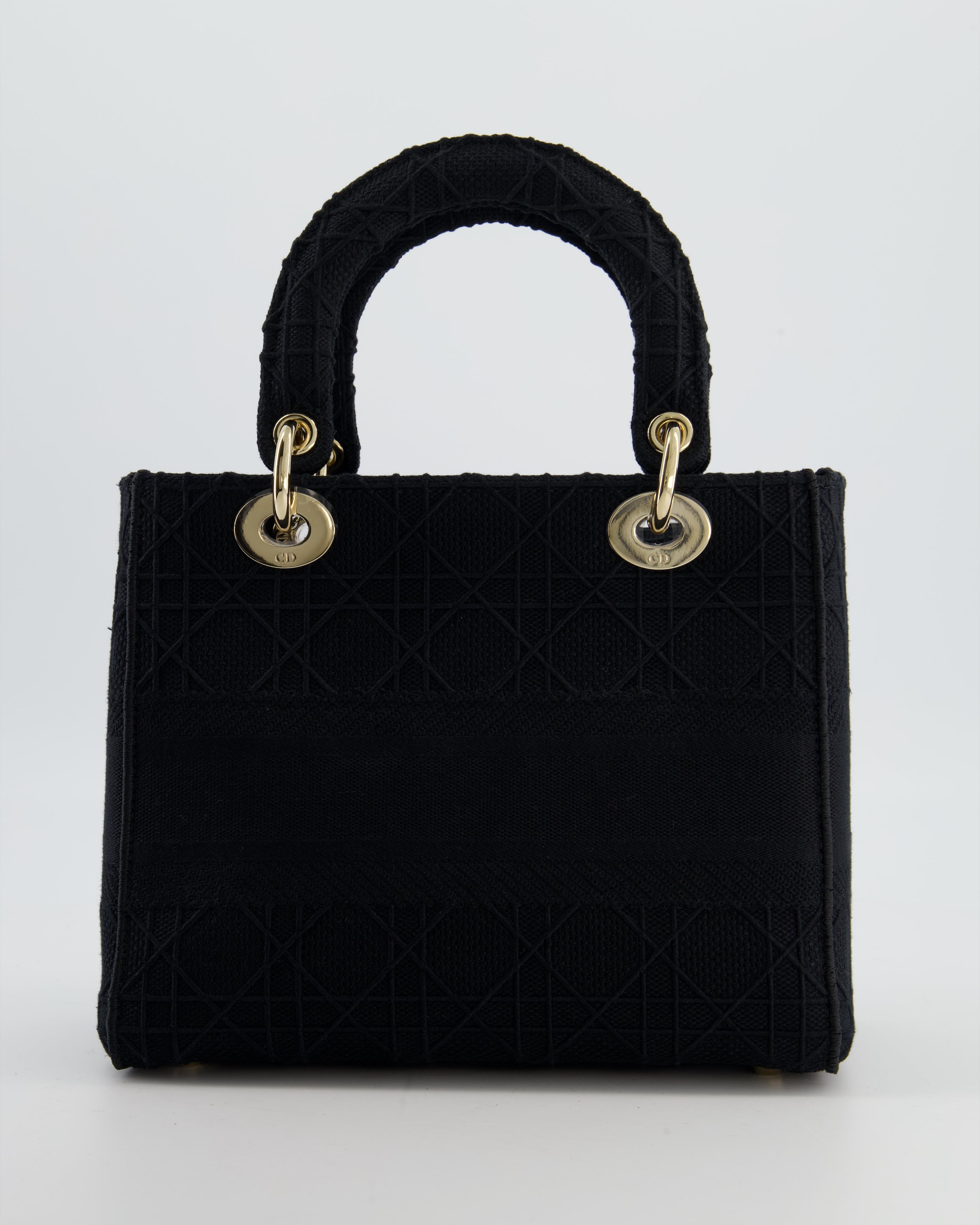 Christian Dior Black Medium Lady D-Lite Bag in Cotton Cannage Canvas with Champagne Gold Hardware RRP £4,100