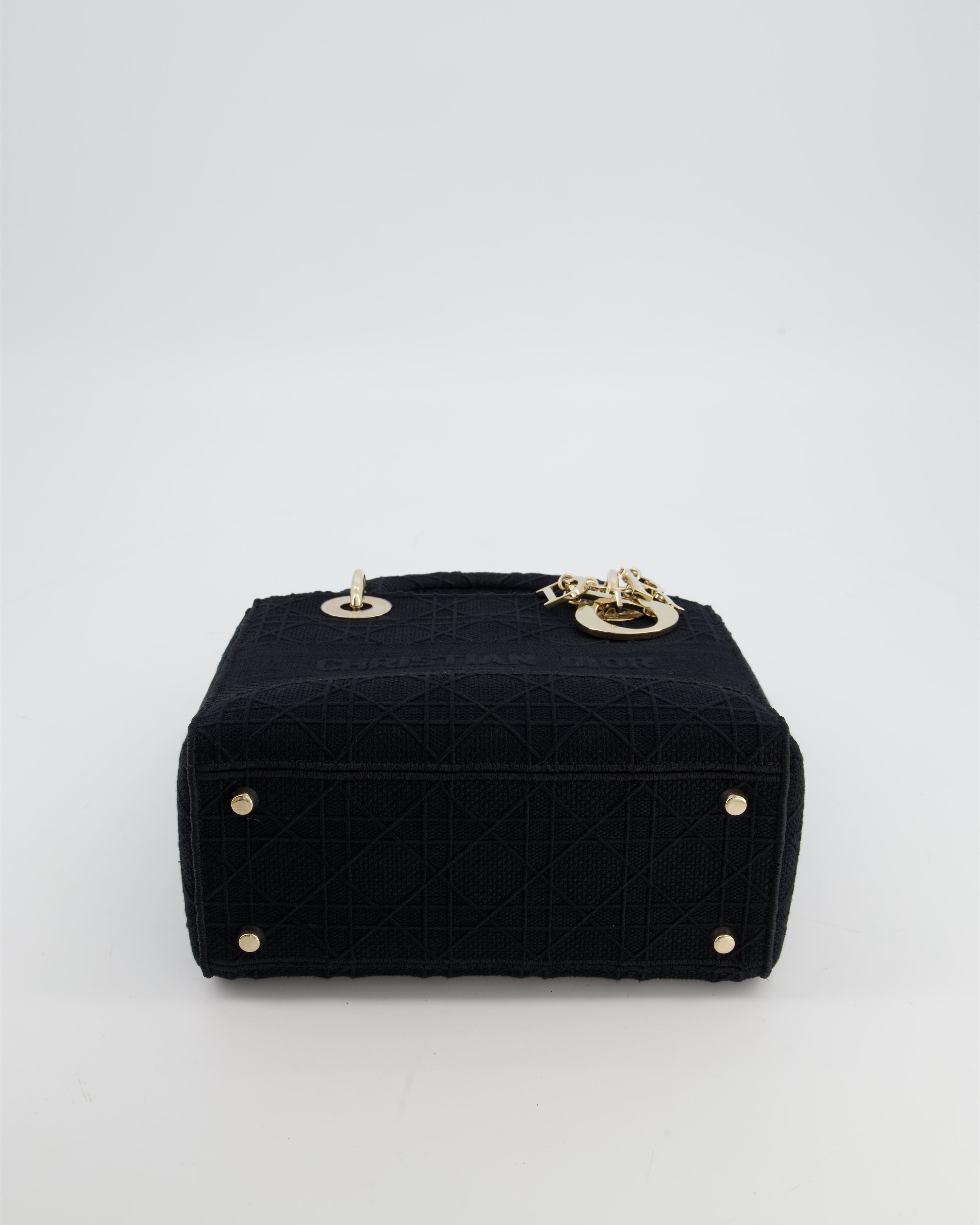 Christian Dior Black Medium Lady D-Lite Bag in Cotton Cannage Canvas with Champagne Gold Hardware RRP £4,100