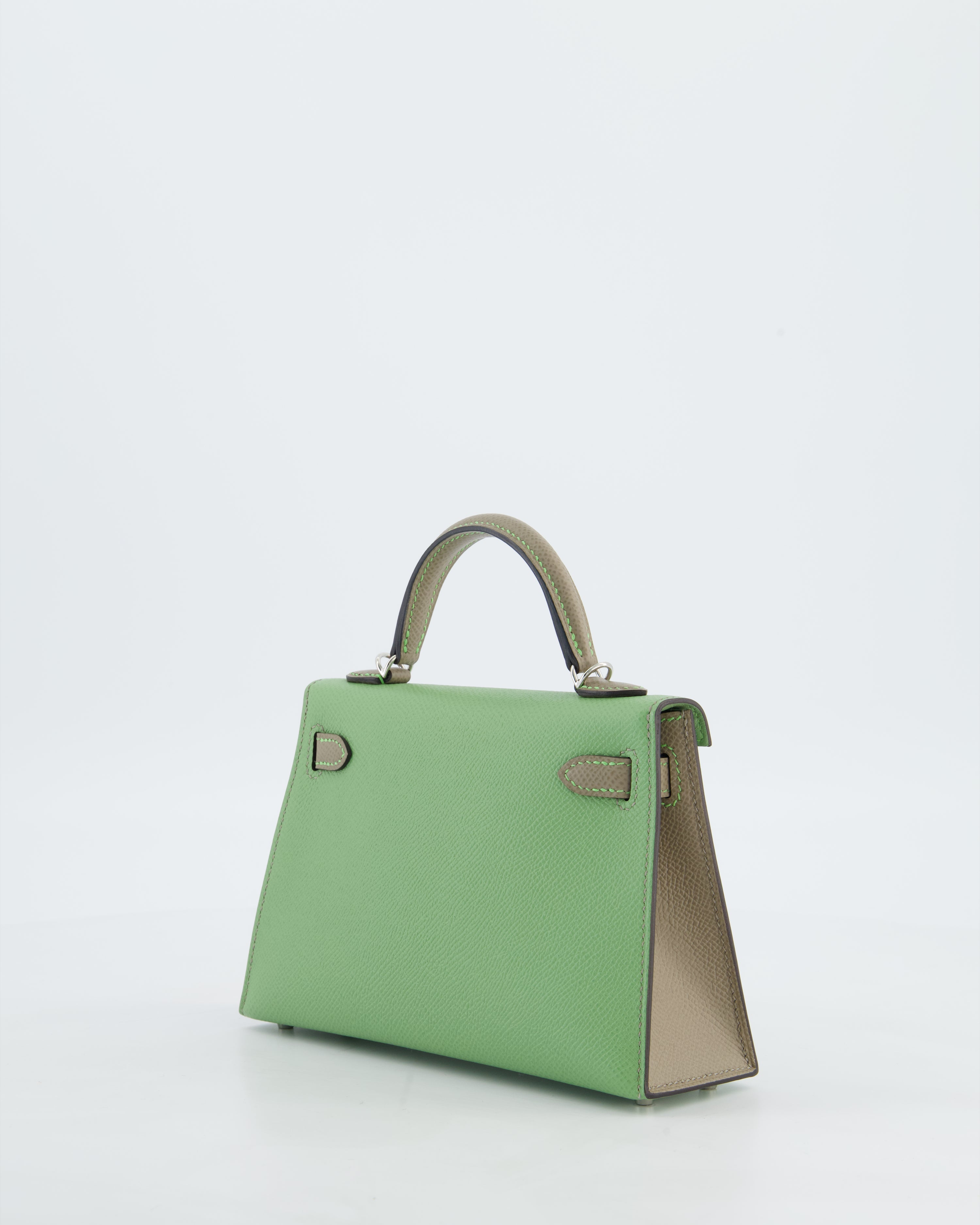 *SUPER RARE* Hermès HSS Mini Kelly II 20 Bag in Vert Criquet & Gris Asphalte Epsom Leather with Contrast Stitching and Palladium Hardware