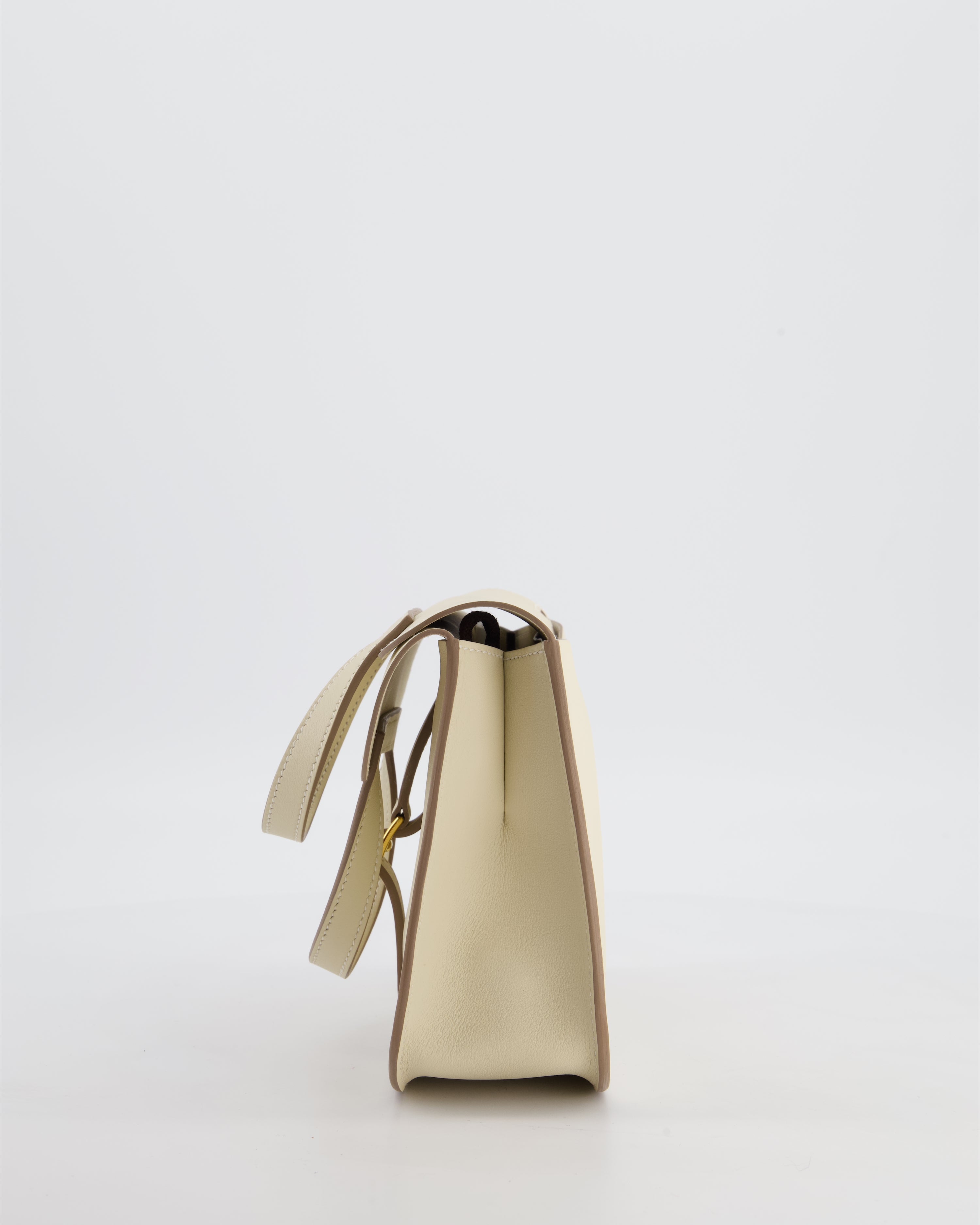 *NEW SIZE* Hermès Mini Halzan Bag in Craie Swift Leather with Gold Hardware