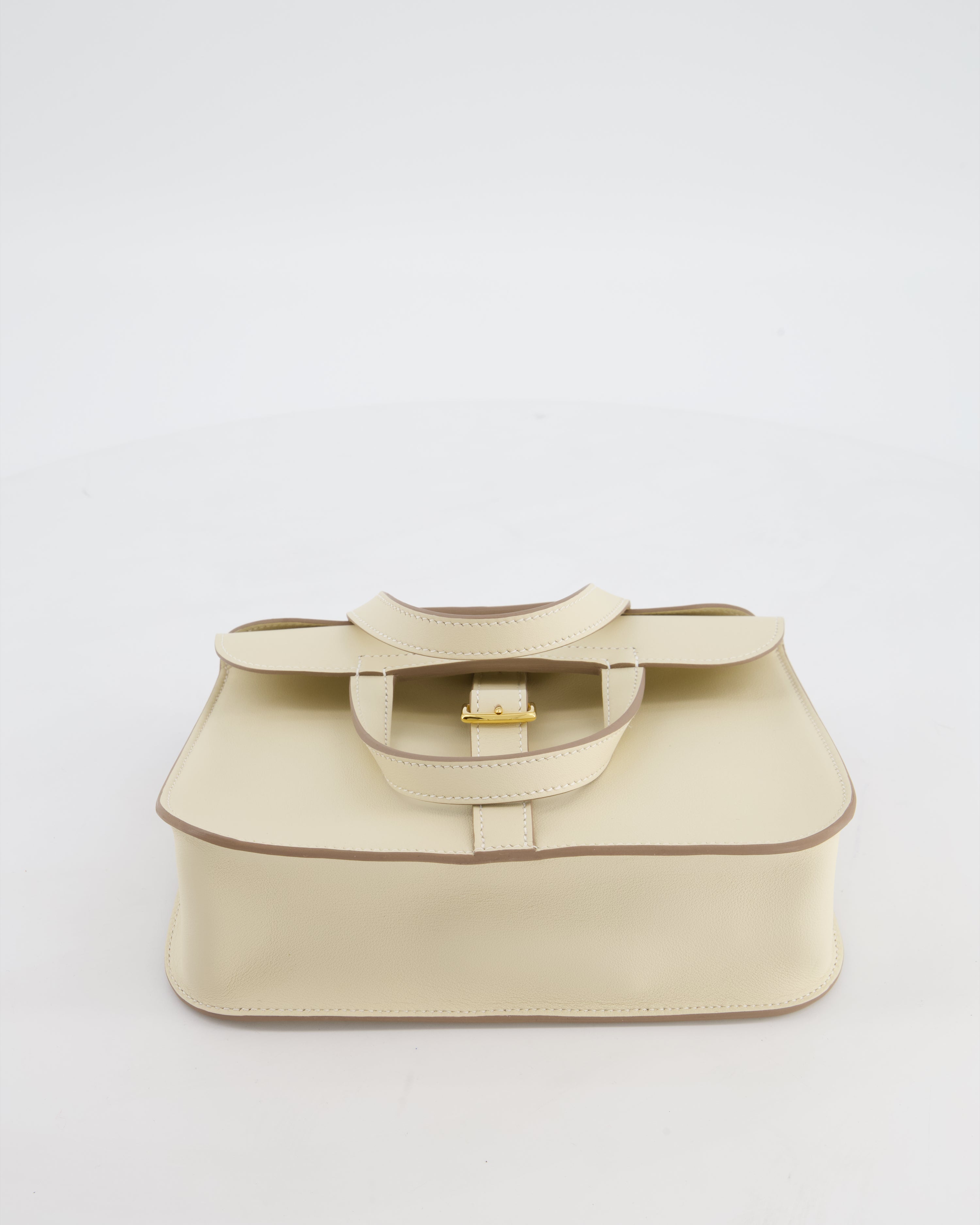 *NEW SIZE* Hermès Mini Halzan Bag in Craie Swift Leather with Gold Hardware