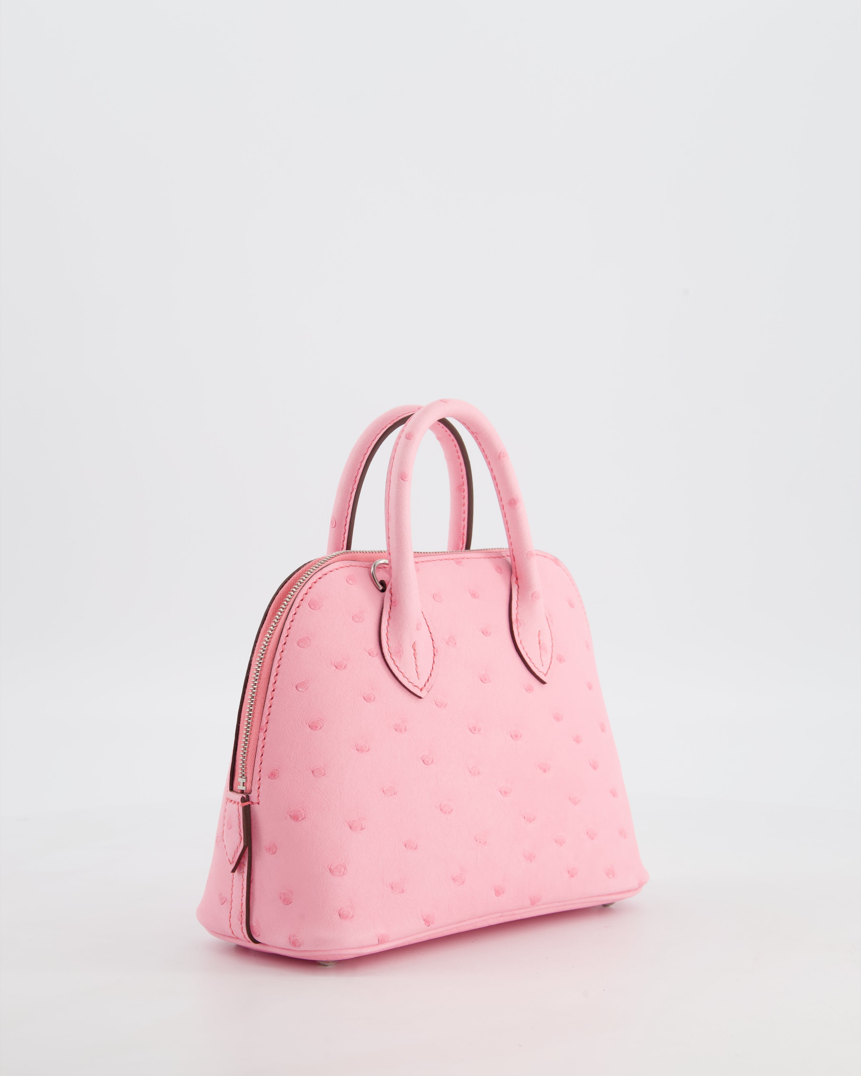 *HOT* Hermès Mini Bolide Bag in Rose Bubblegum Ostrich Leather with Palladium Hardware