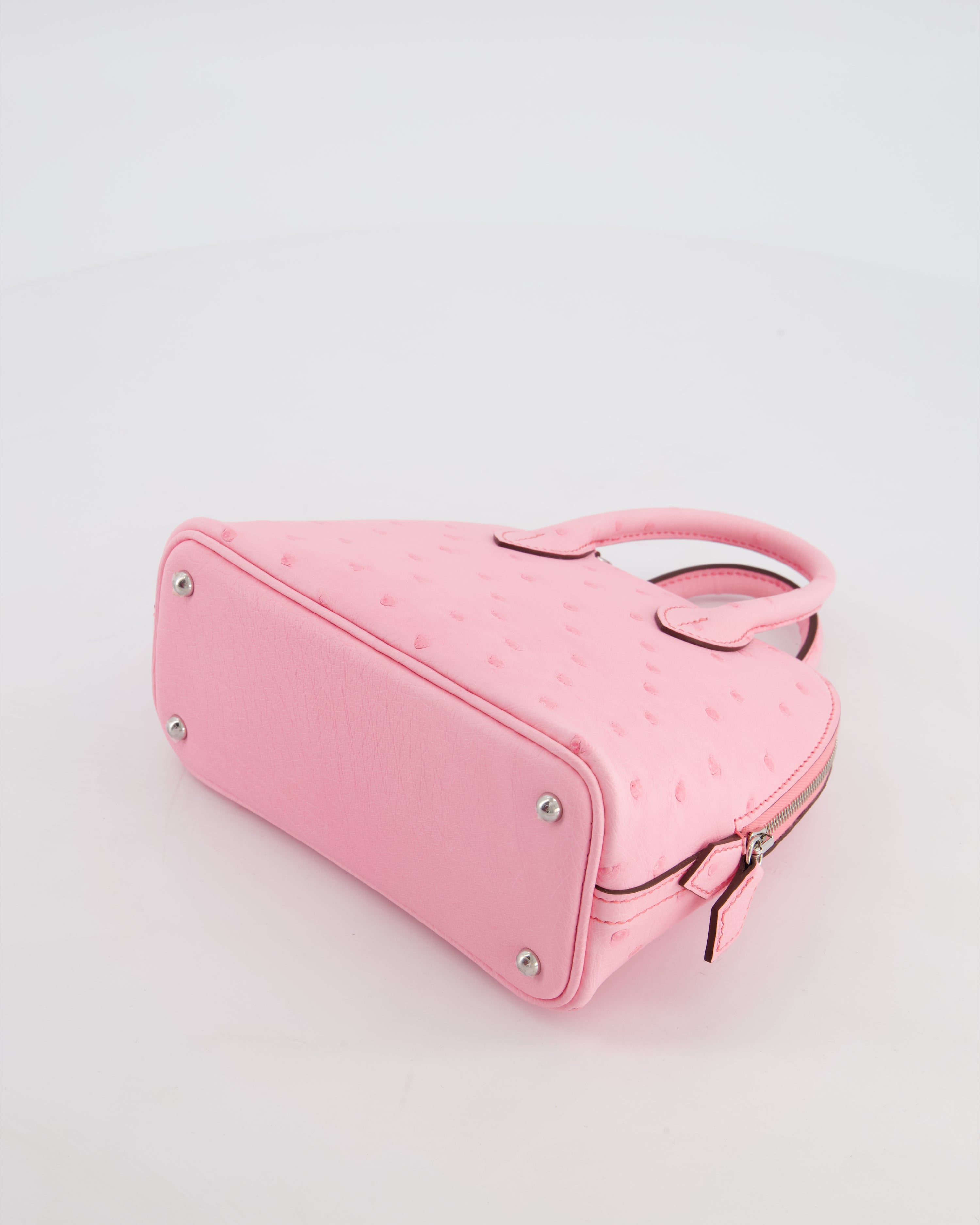 *HOT* Hermès Mini Bolide Bag in Rose Bubblegum Ostrich Leather with Palladium Hardware