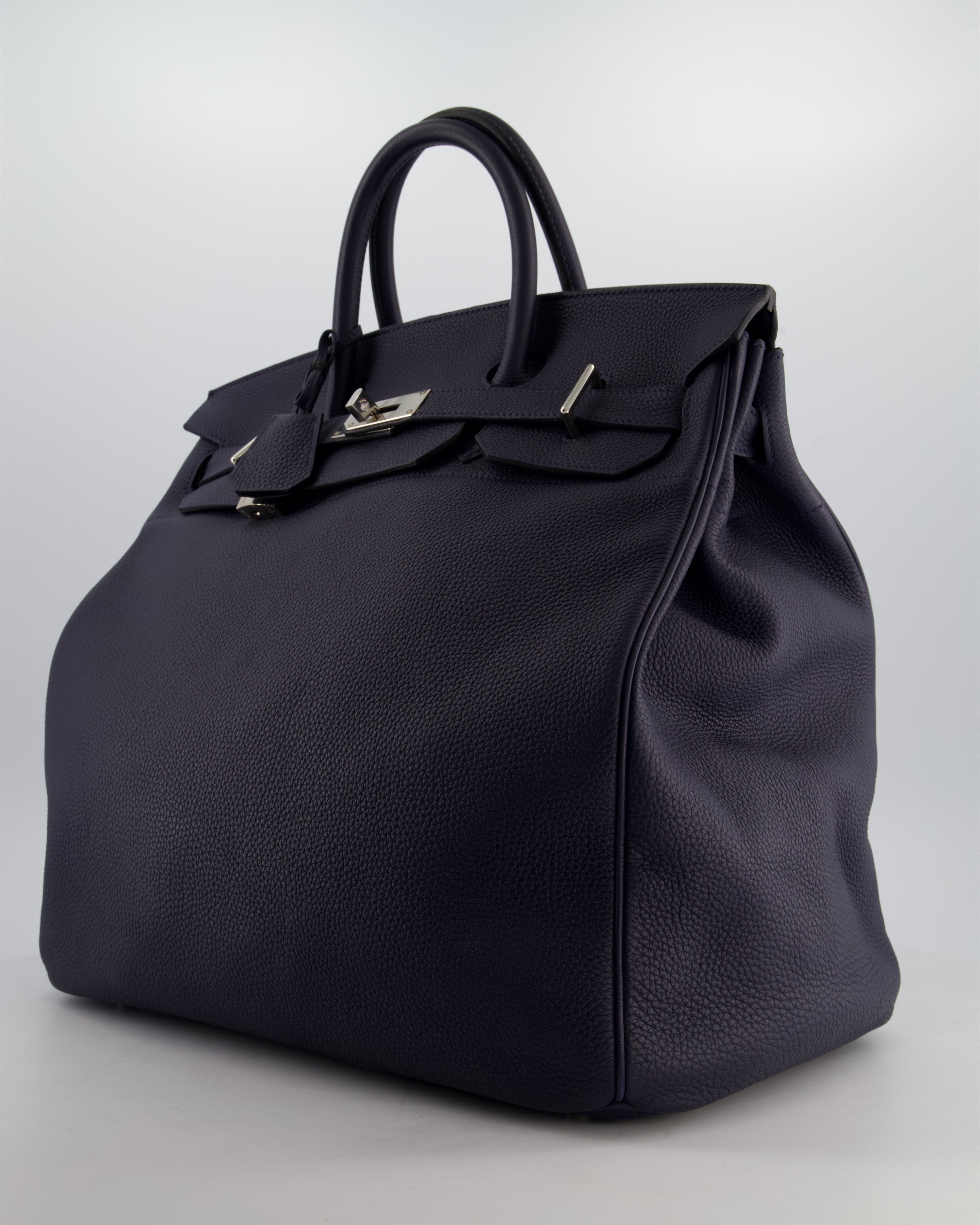 *RARE* Hermès HAC Bag 40 in Bleu Abysse Togo Leather With Palladium Hardware