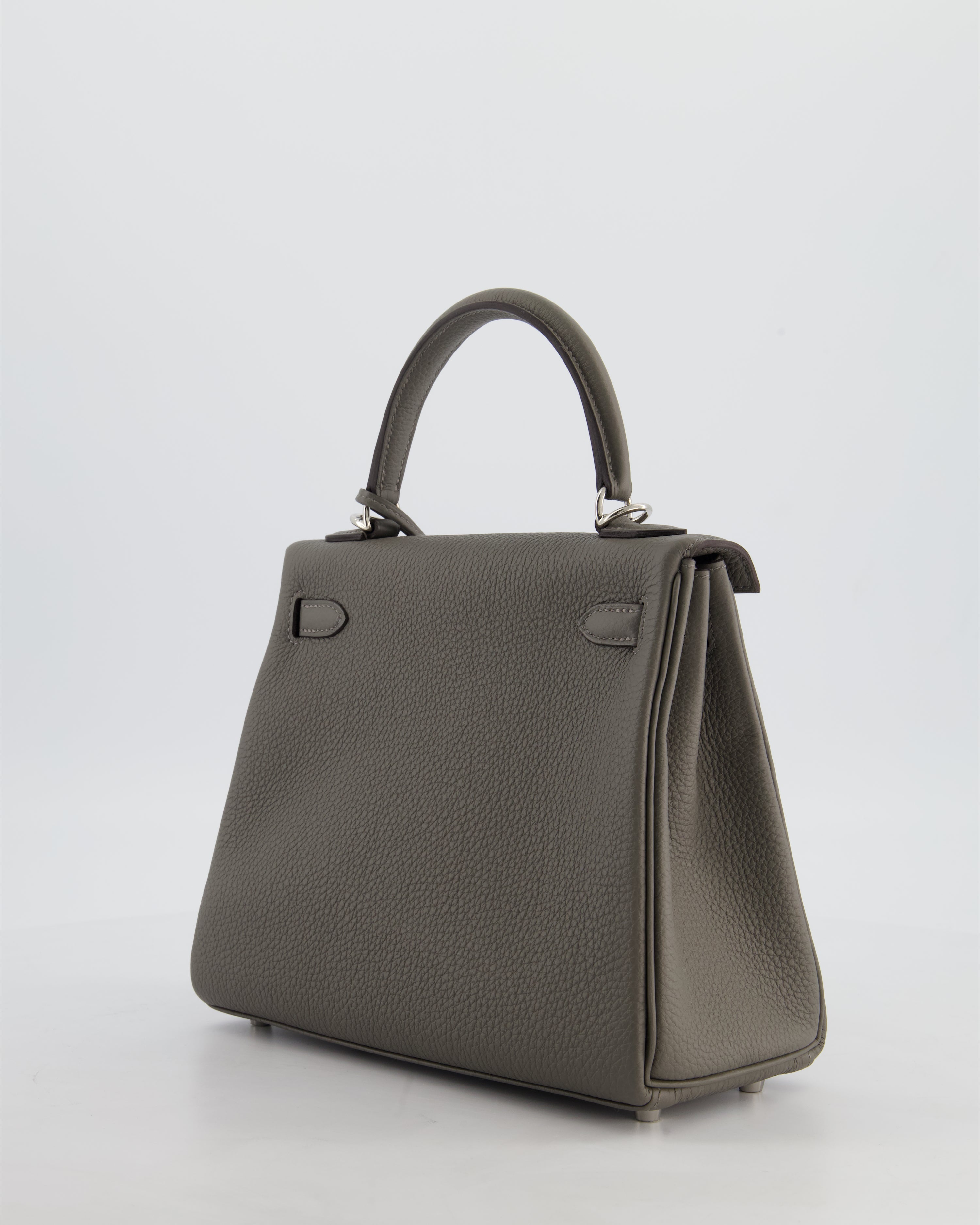 *HOT* Hermès Kelly 25 Rotourne Bag in Gris Meyer Togo Leather with Palladium Hardware