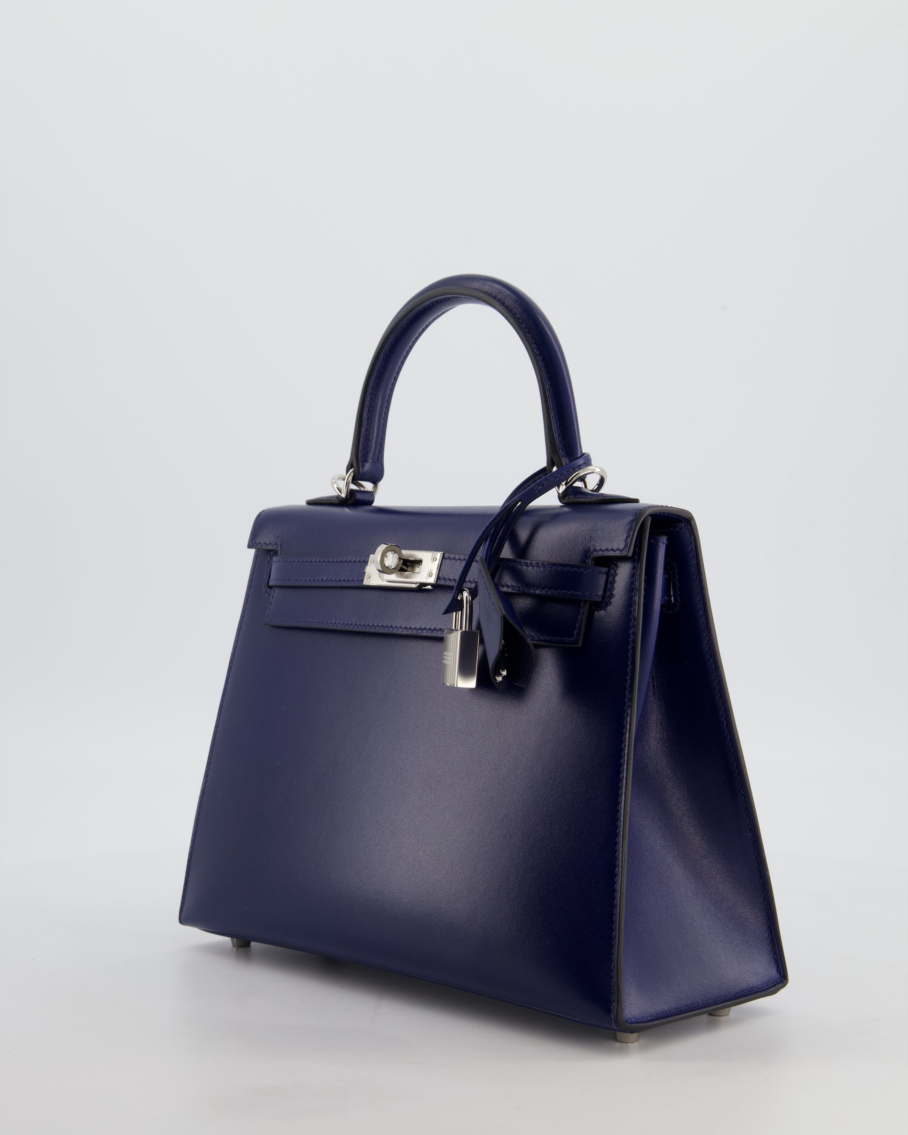 *RARE* Hermès Kelly 25 Sellier Bag in Bleu Saphir Box Leather with Palladium Hardware