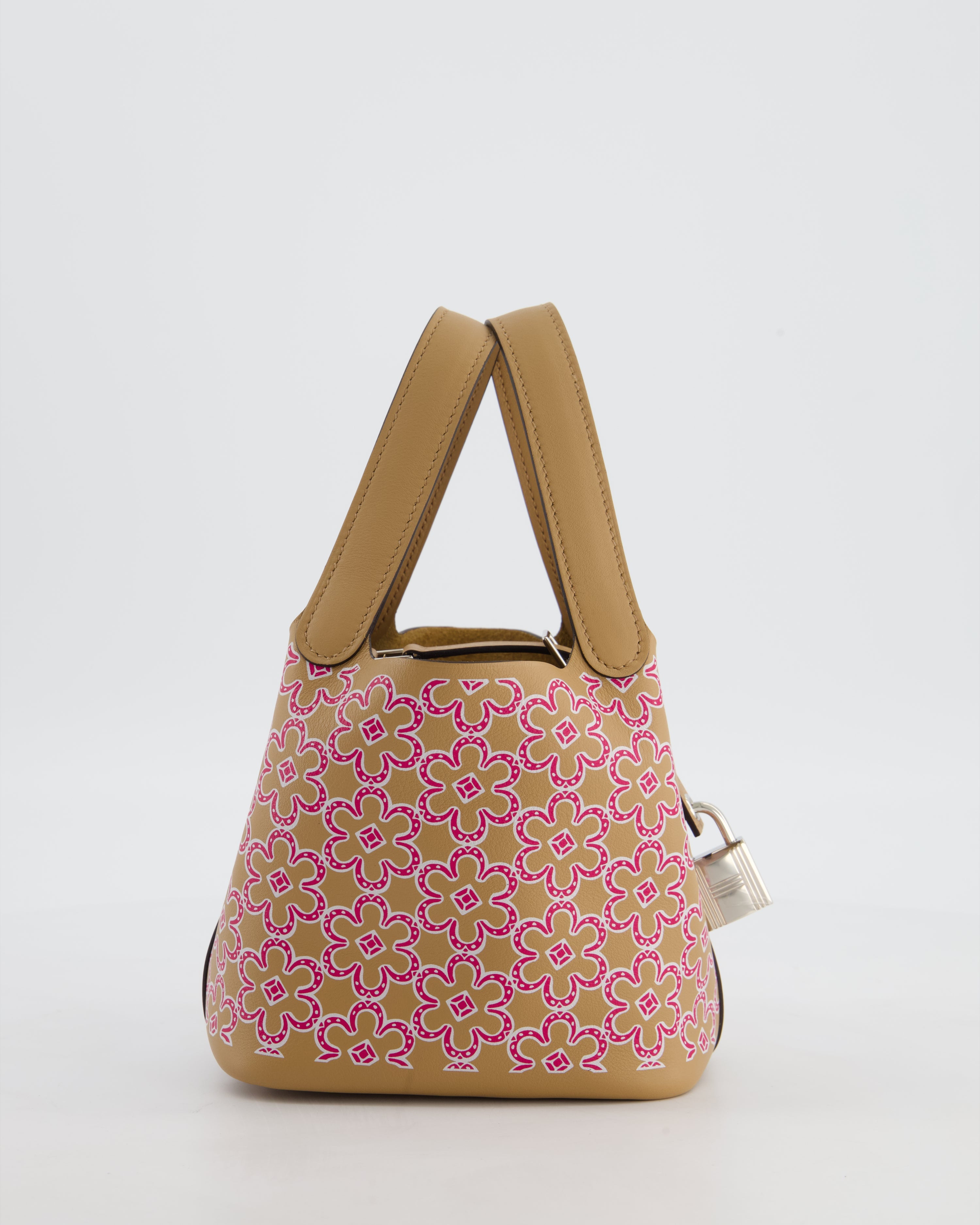 Hermès Micro Picotin 14 Lucky Daisy Bag in & Blanc, Chai & Framboise Swift Leather with Palladium Hardware