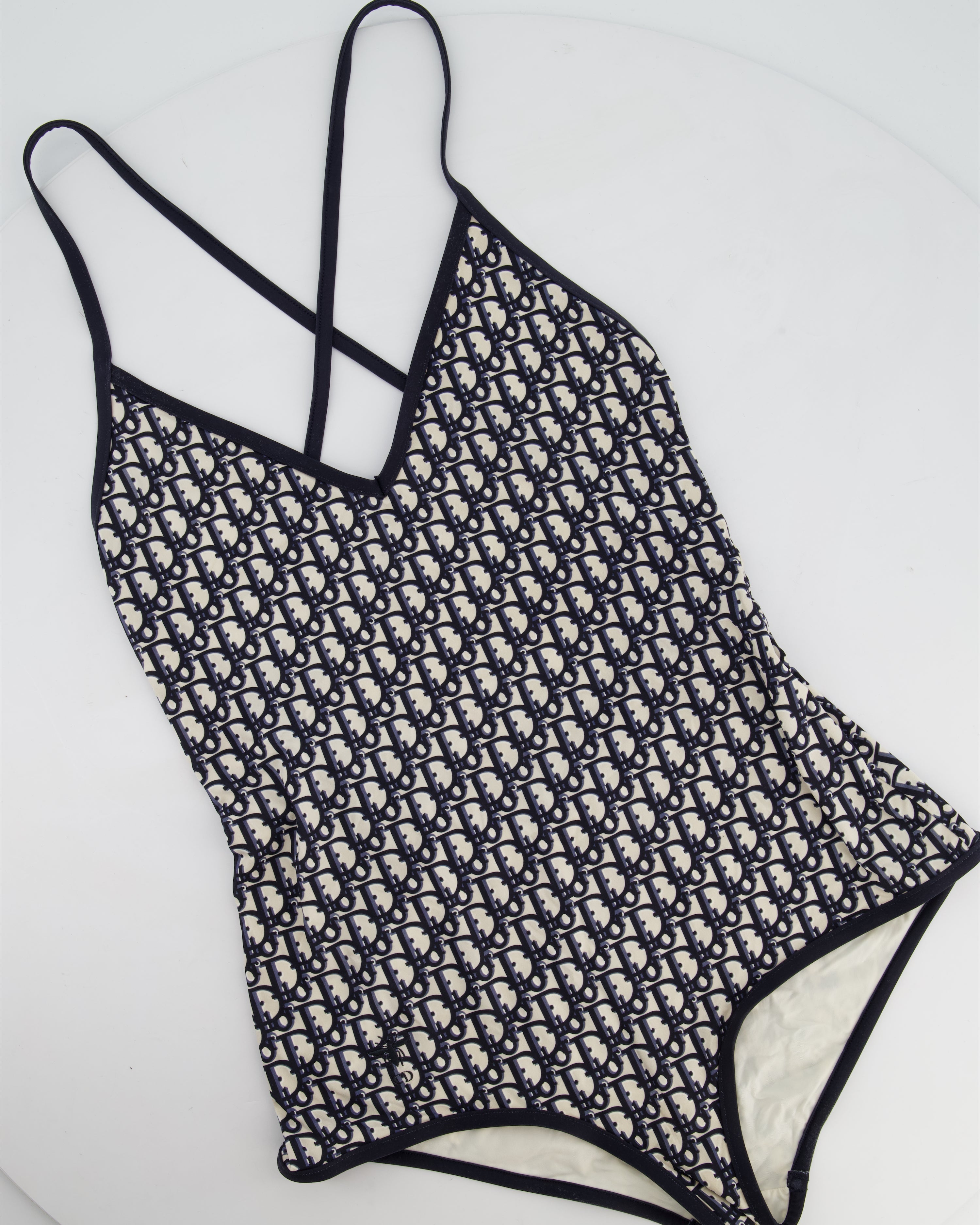 Christian Dior Cream and Navy Oblique Swimsuit Size S (UK 8) RRP £770