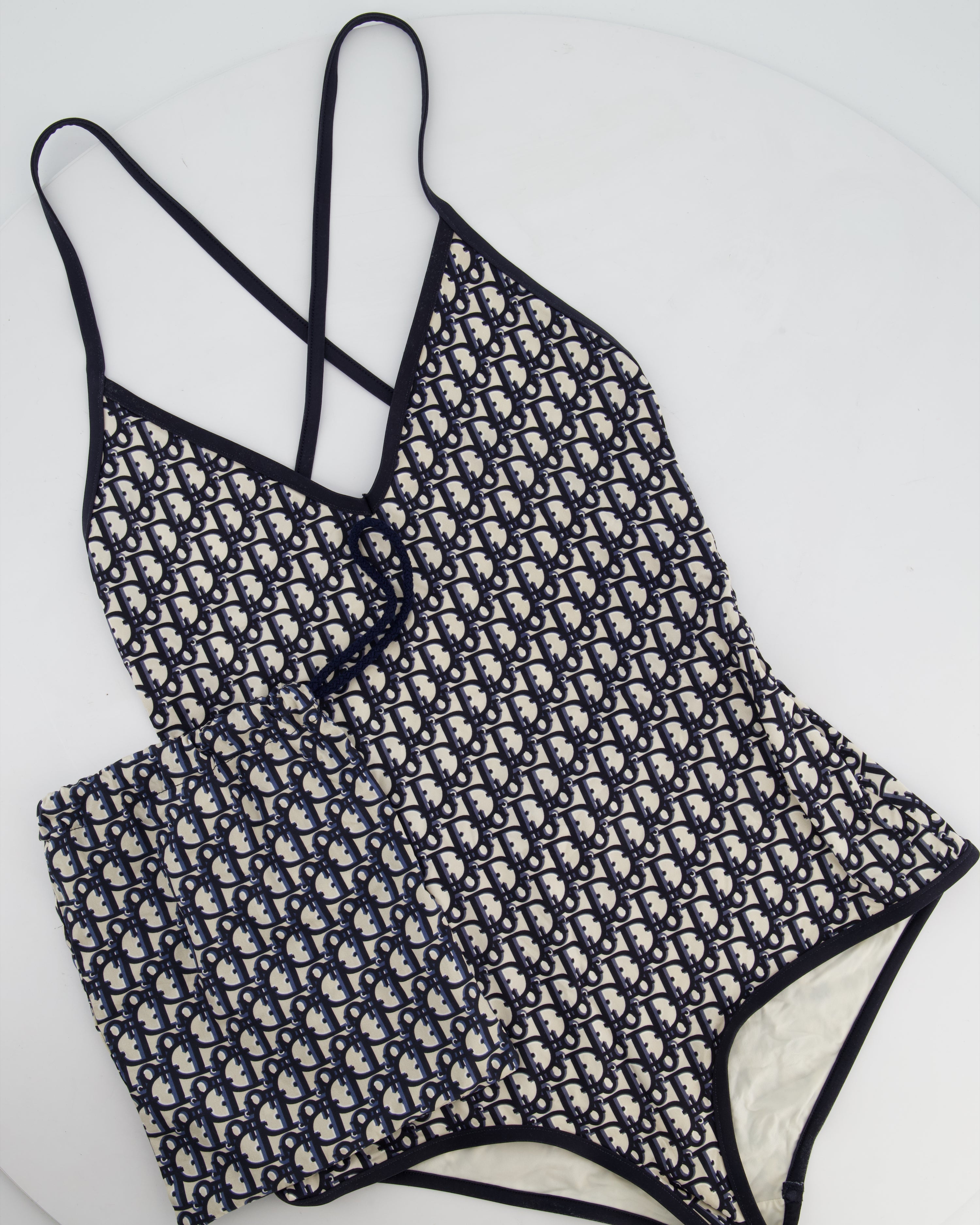Christian Dior Cream and Navy Oblique Swimsuit Size S (UK 8) RRP £770