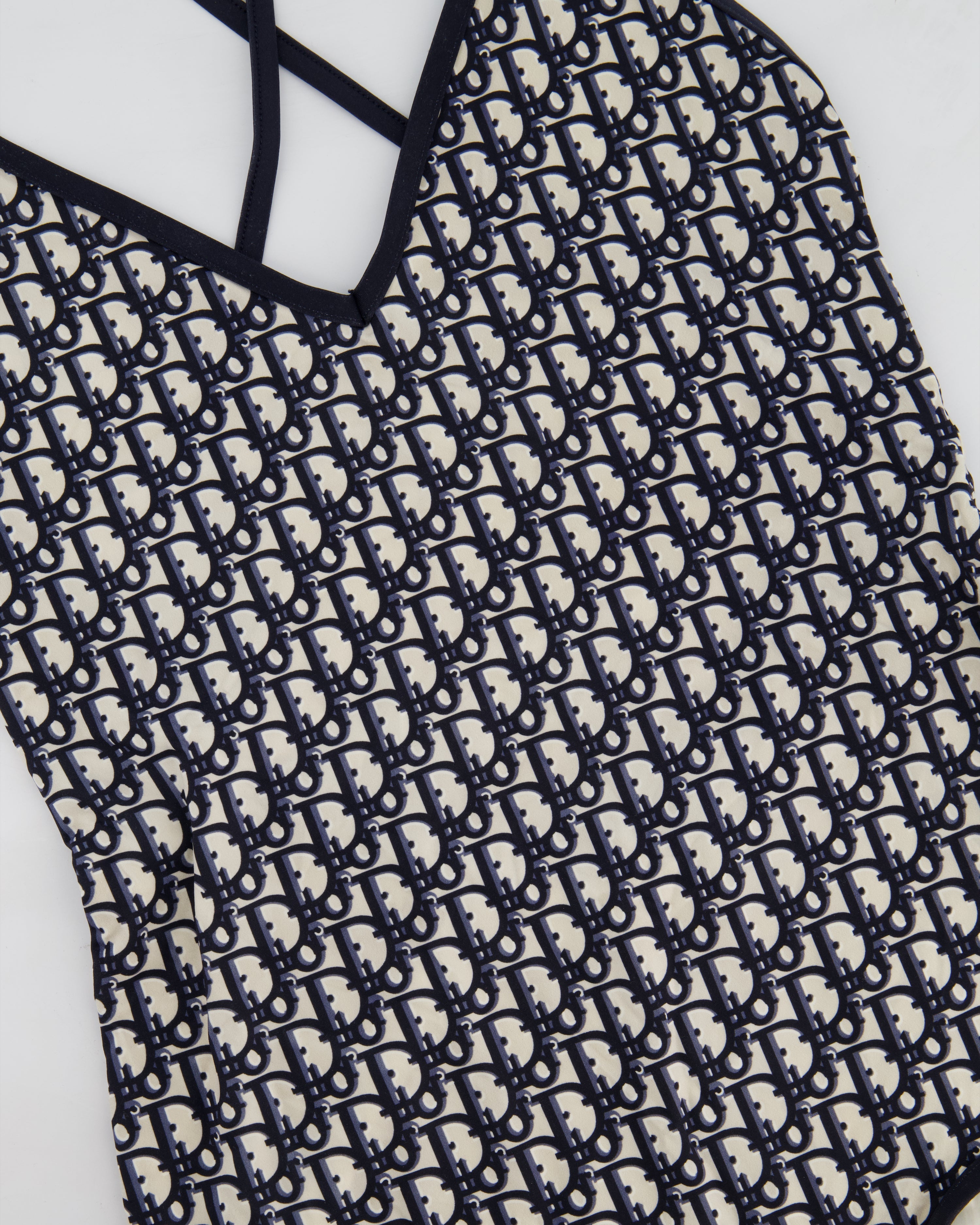 Christian Dior Cream and Navy Oblique Swimsuit Size S (UK 8) RRP £770