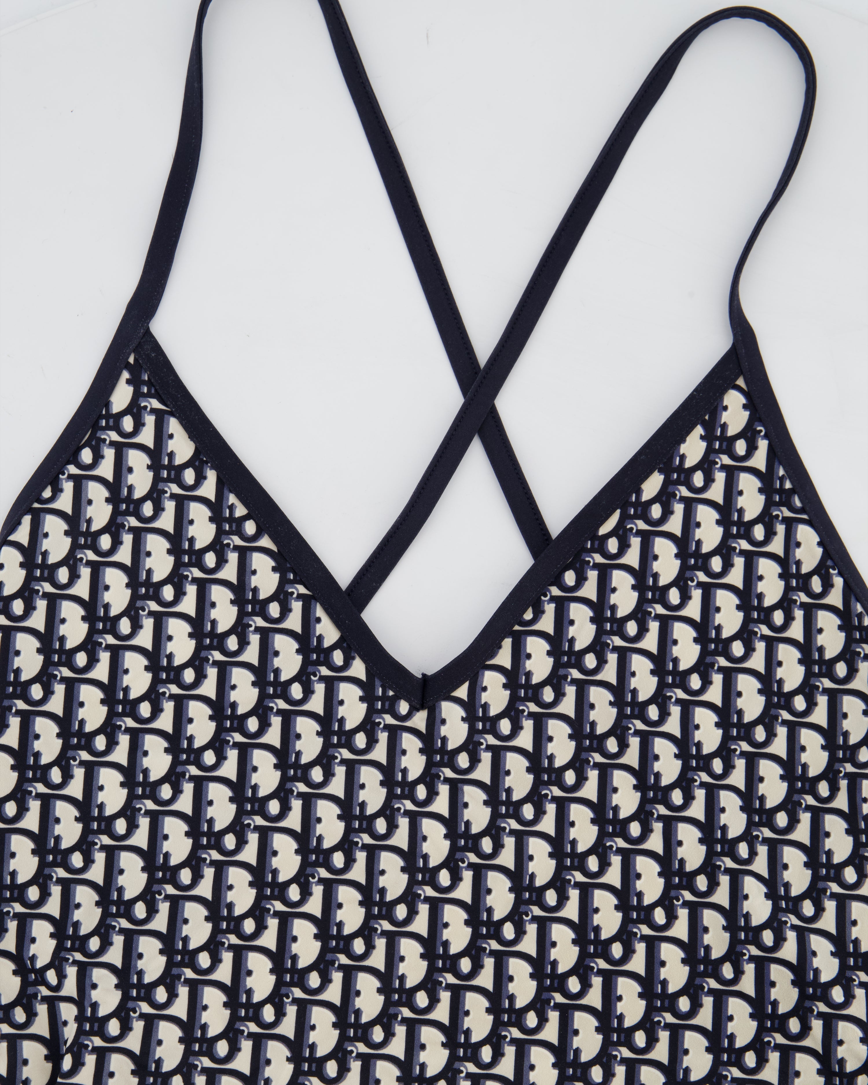 Christian Dior Cream and Navy Oblique Swimsuit Size S (UK 8) RRP £770