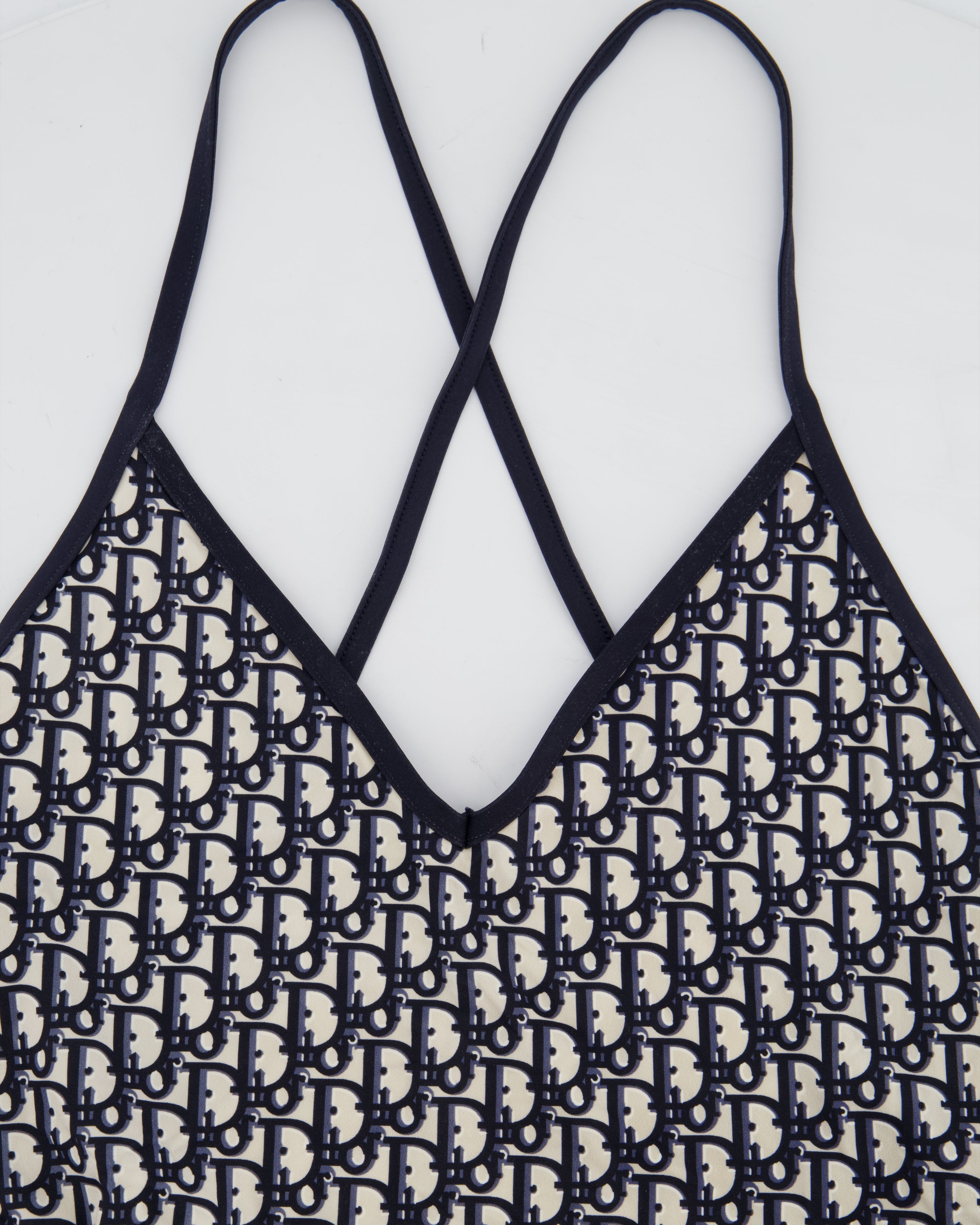 Christian Dior Cream and Navy Oblique Swimsuit Size S (UK 8) RRP £770