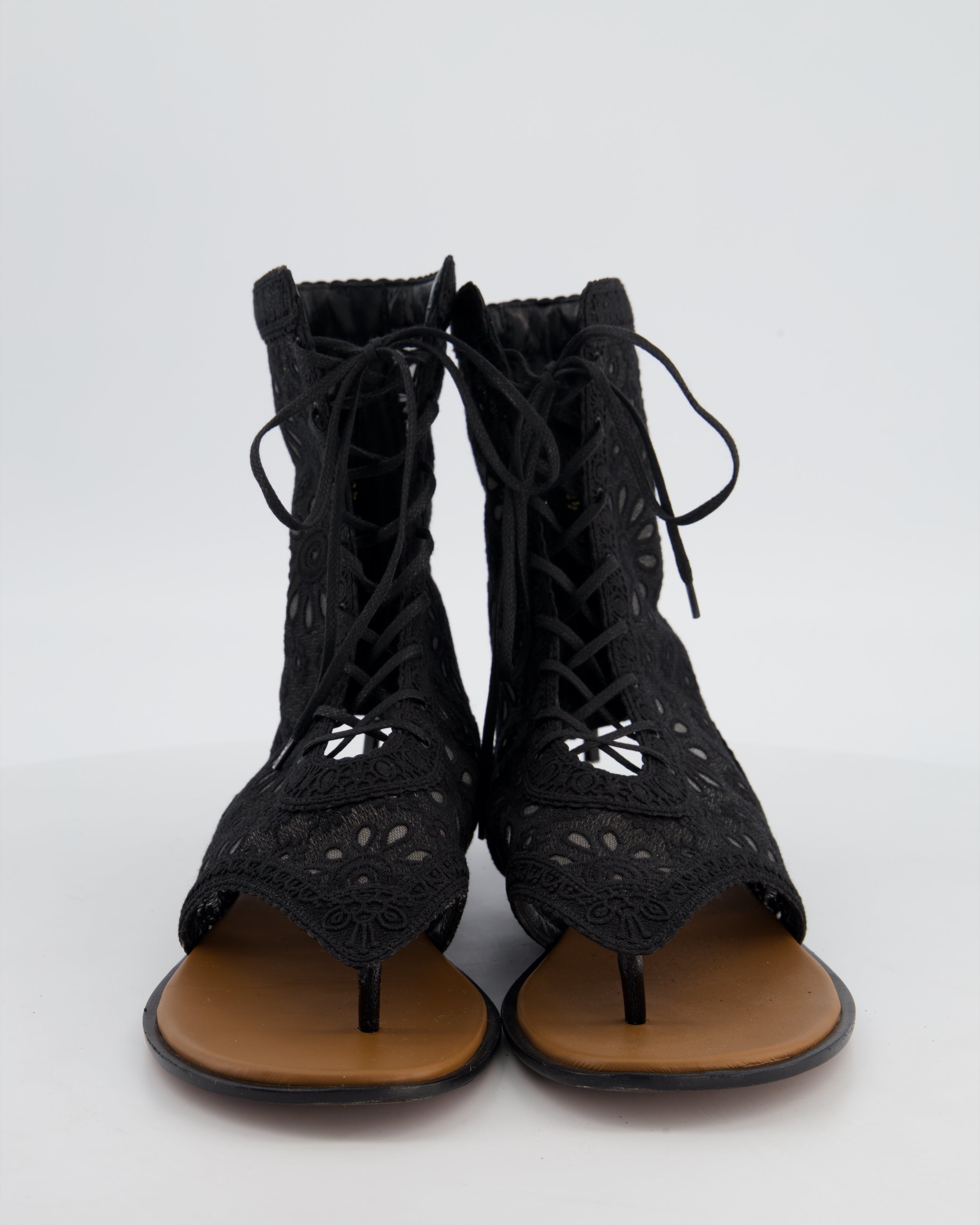 Christian Dior Black Lace Up Sandals with Logo Detail Size EU 40