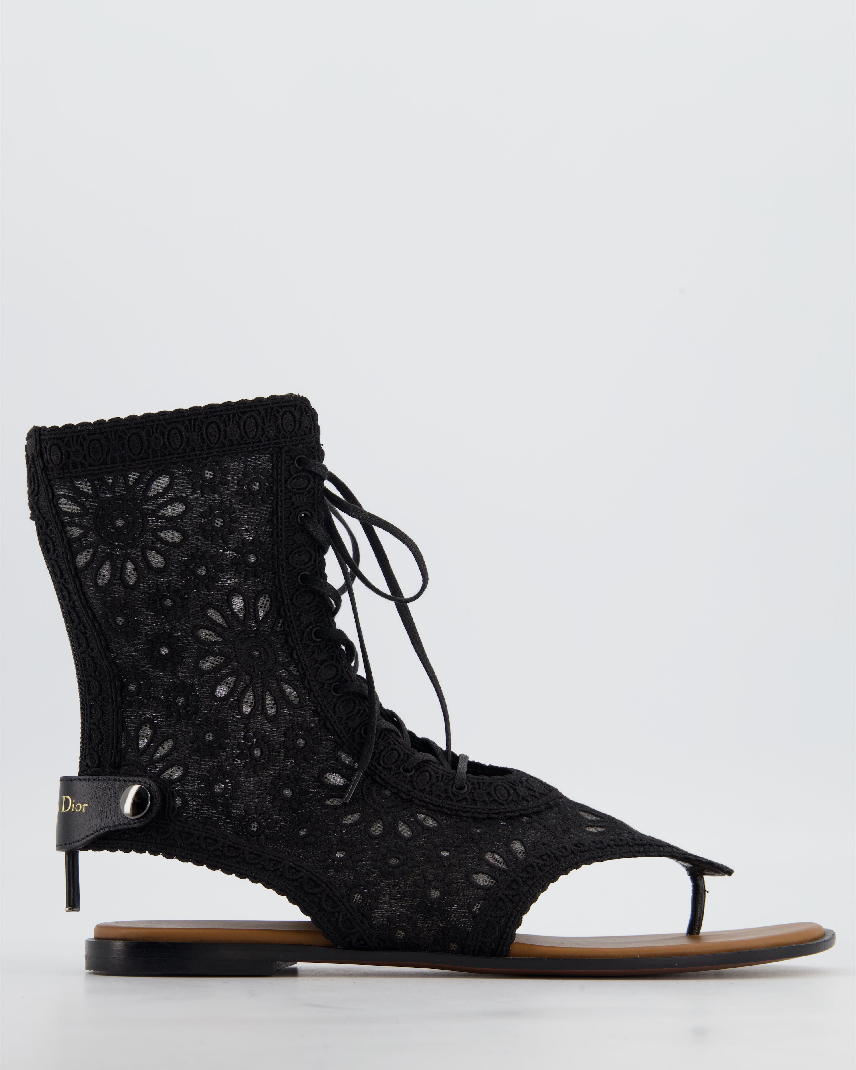 Christian Dior Black Lace Up Sandals with Logo Detail Size EU 40