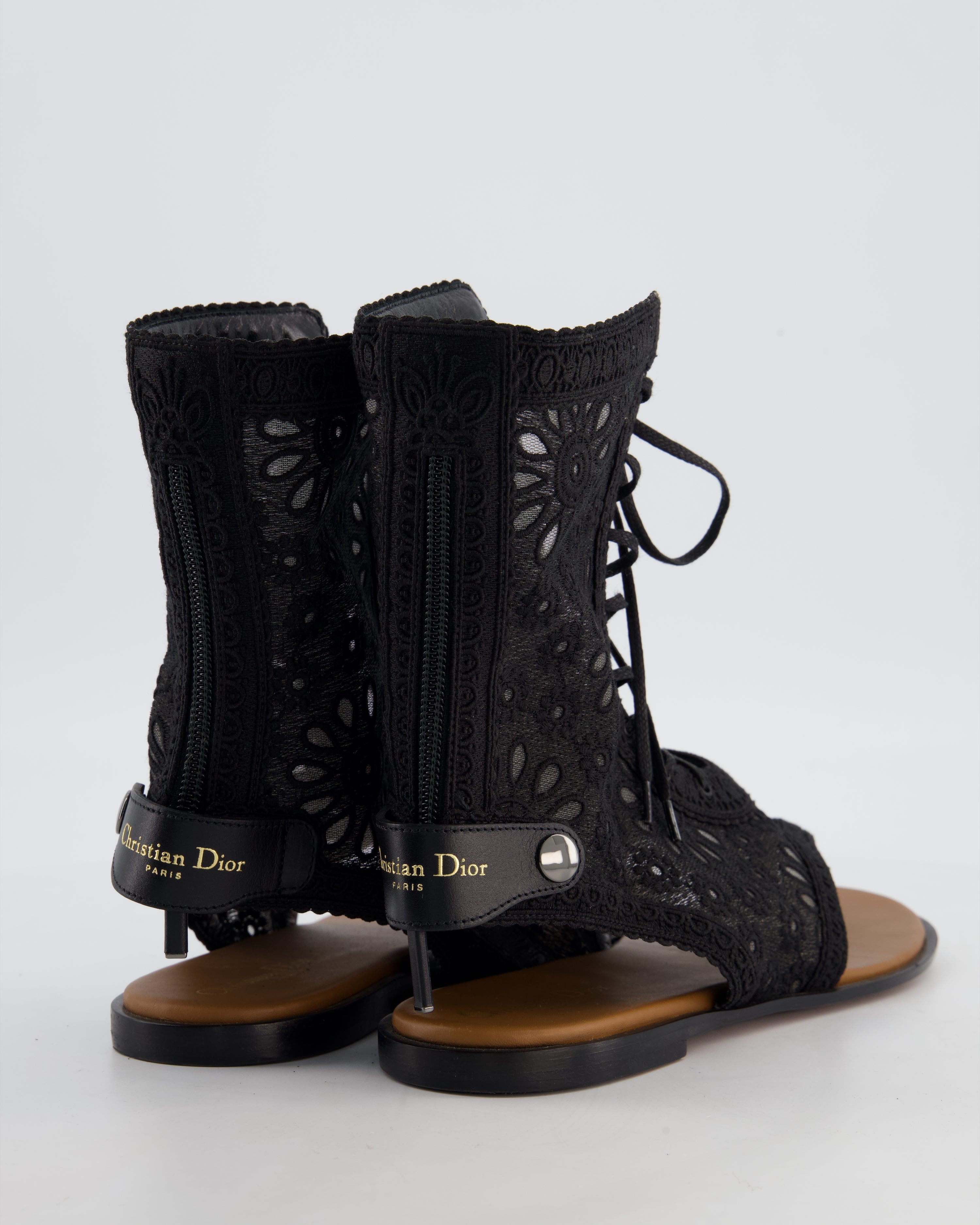 Christian Dior Black Lace Up Sandals with Logo Detail Size EU 40