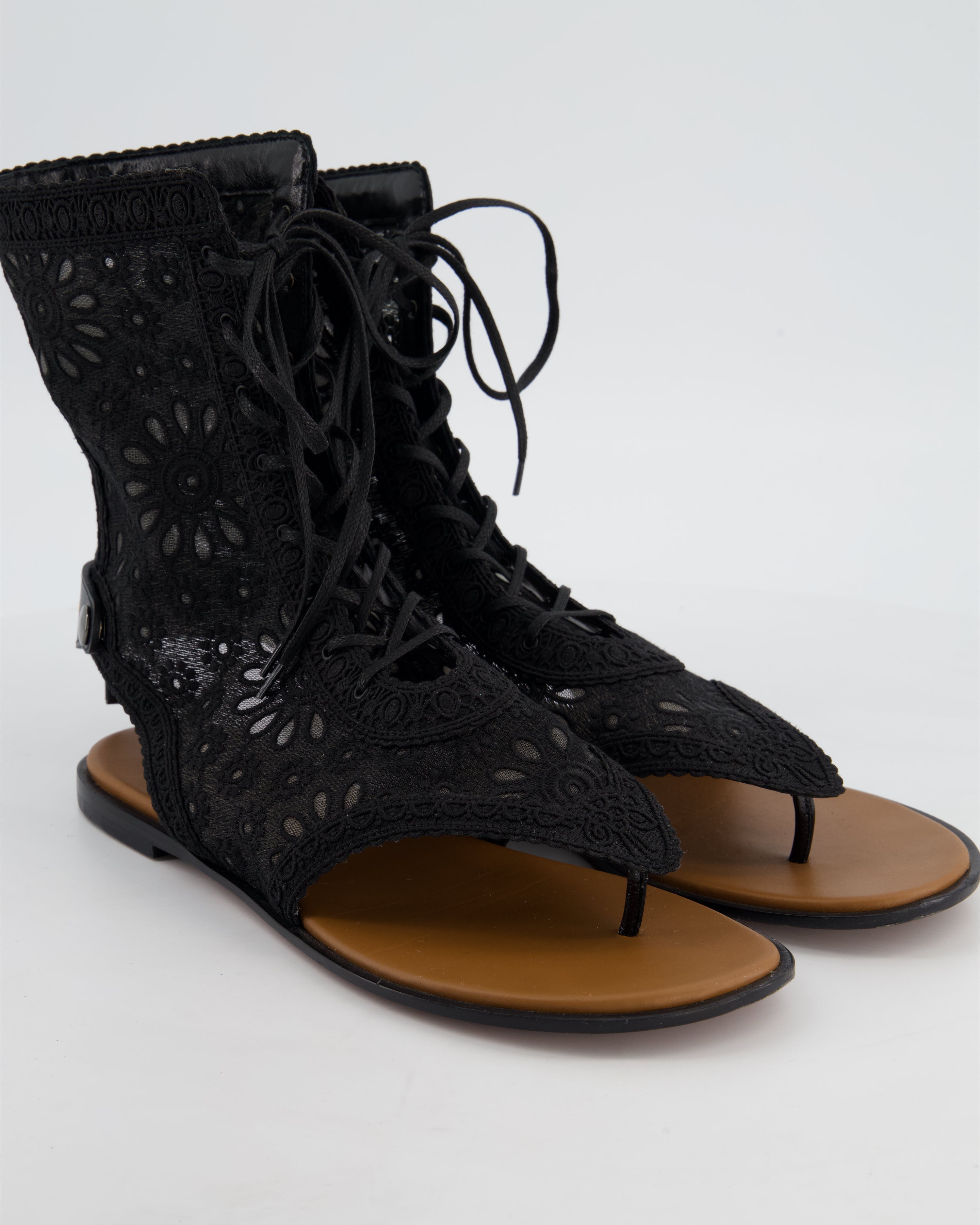 Christian Dior Black Lace Up Sandals with Logo Detail Size EU 40