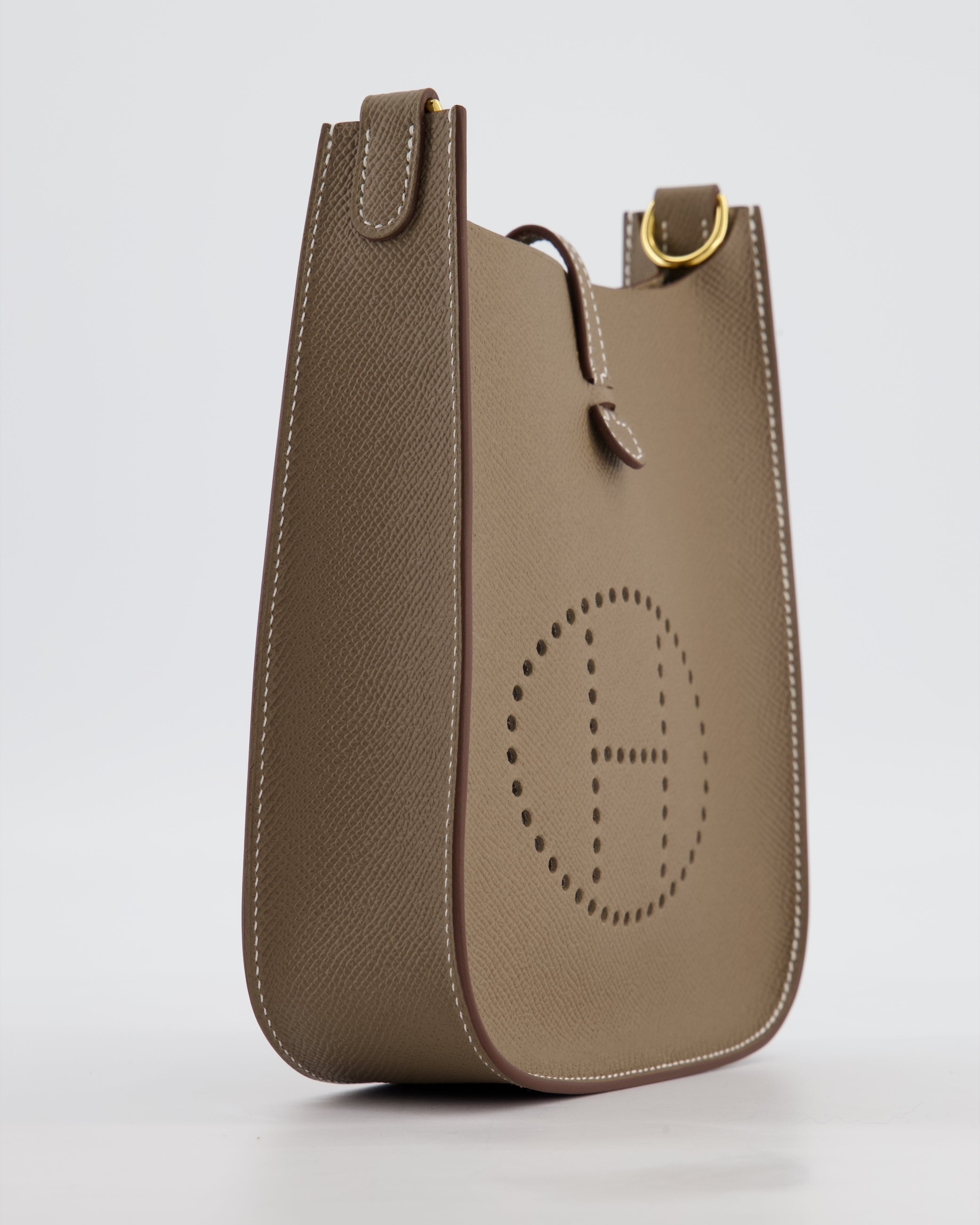 Hermès Mini Evelyne Sellier Bag in Etoupe Epsom Leather with Gold Hardware