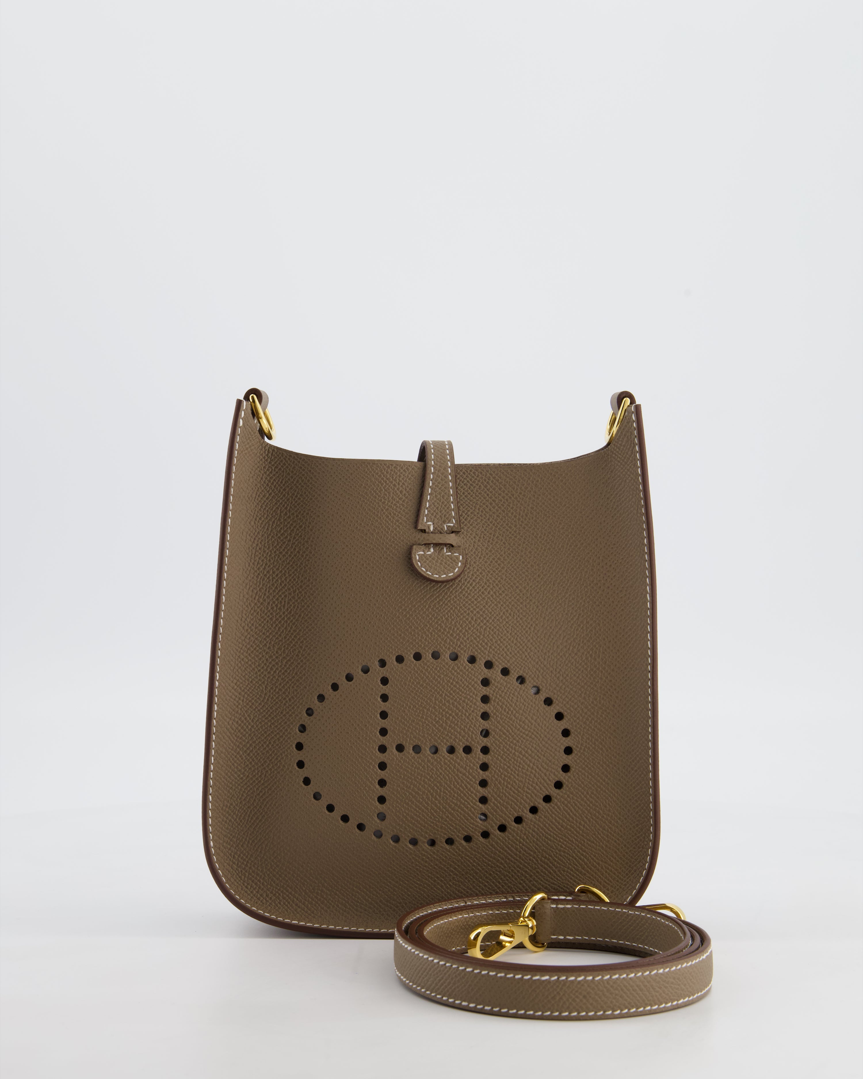 Hermès Mini Evelyne Sellier Bag in Etoupe Epsom Leather with Gold Hardware