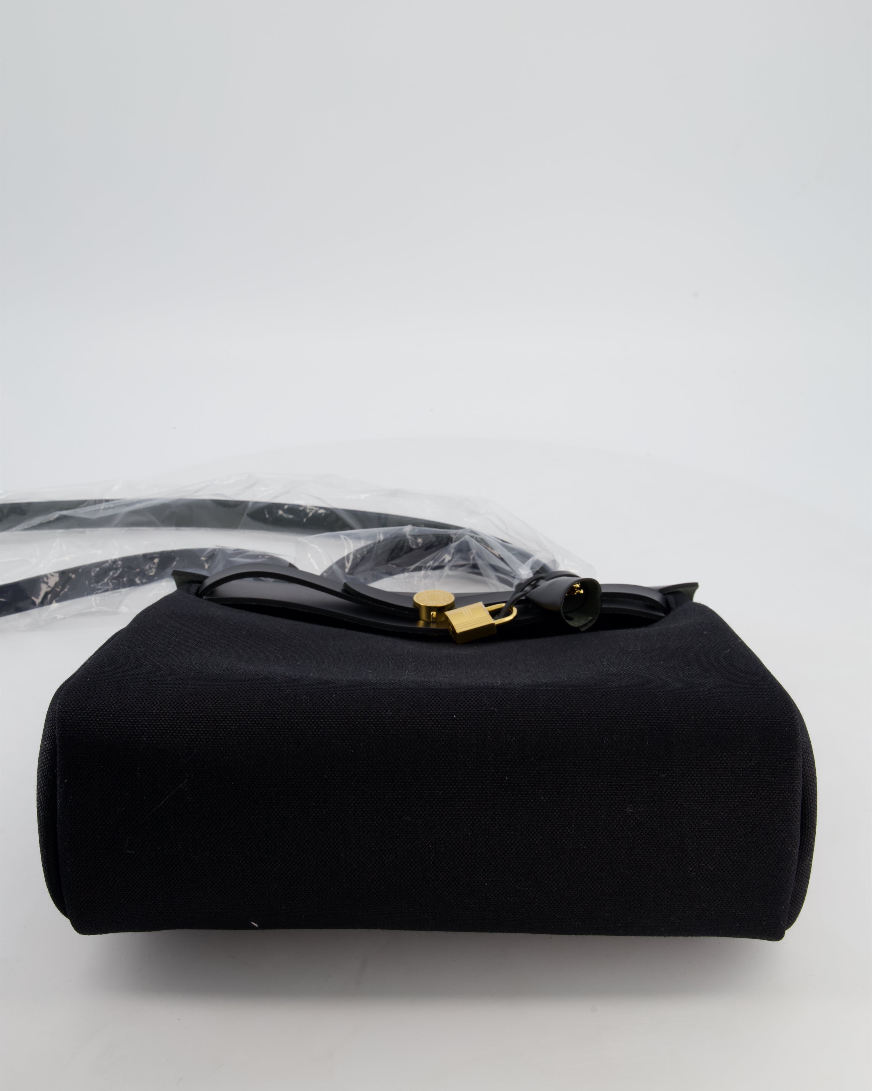 Hermès Herbag 31 Zip Bag in Noir Toile Officier Canvas, Noir Vache Hunter Leather with Gold Hardware