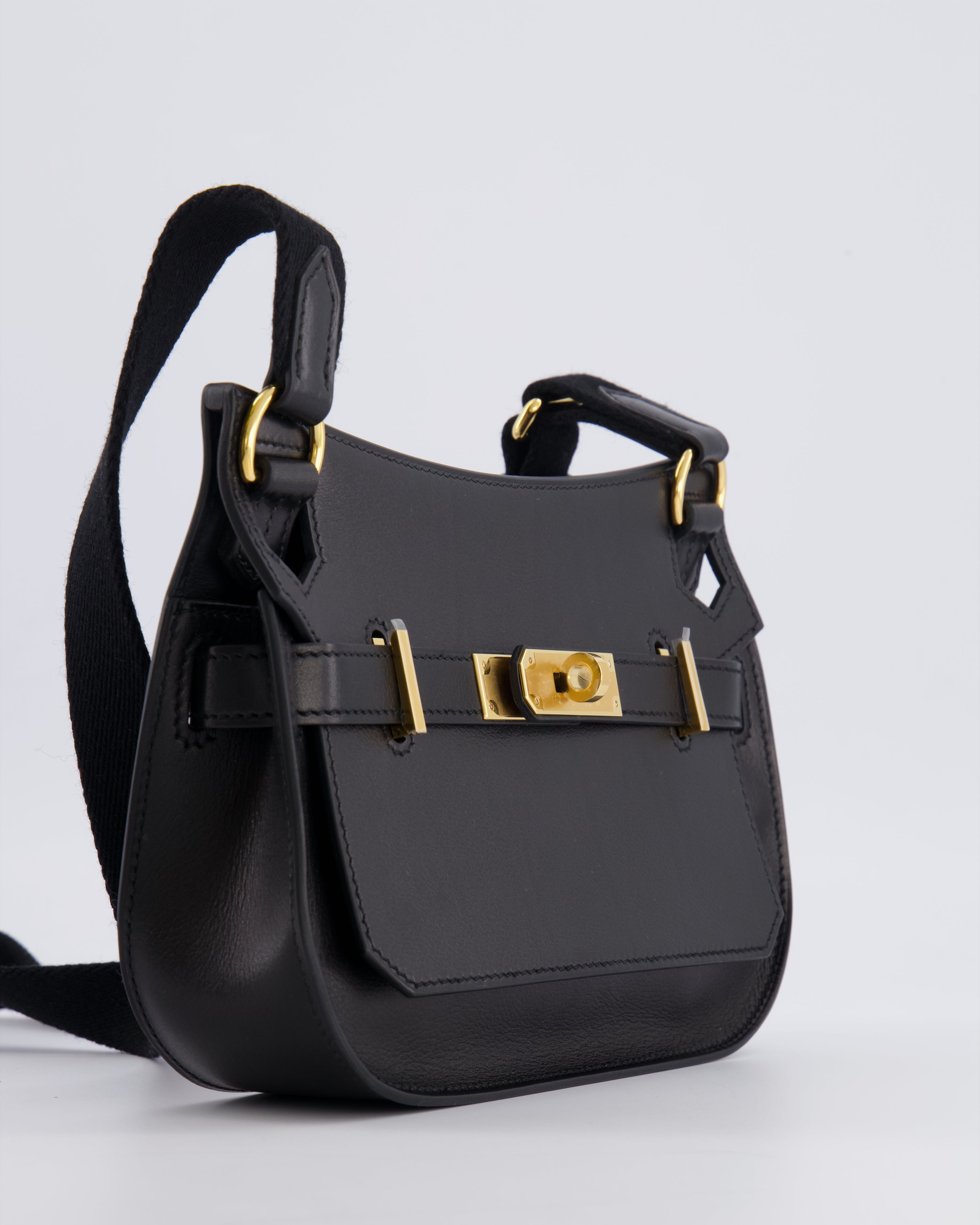 *RARE* Hermès Mini Jypsiere Crossbody Bag in Black Evergrain Leather with Gold Hardware