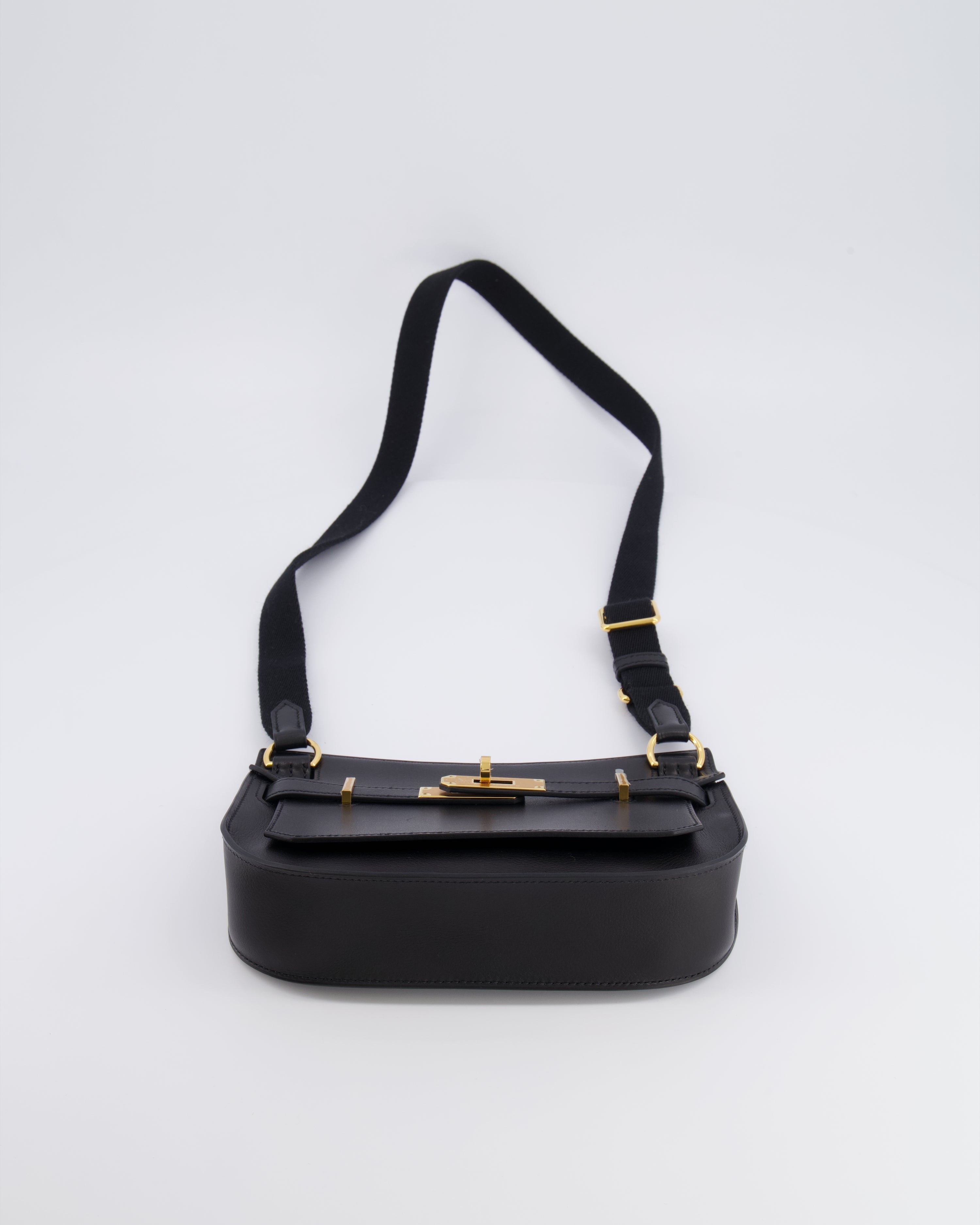 *RARE* Hermès Mini Jypsiere Crossbody Bag in Black Evergrain Leather with Gold Hardware