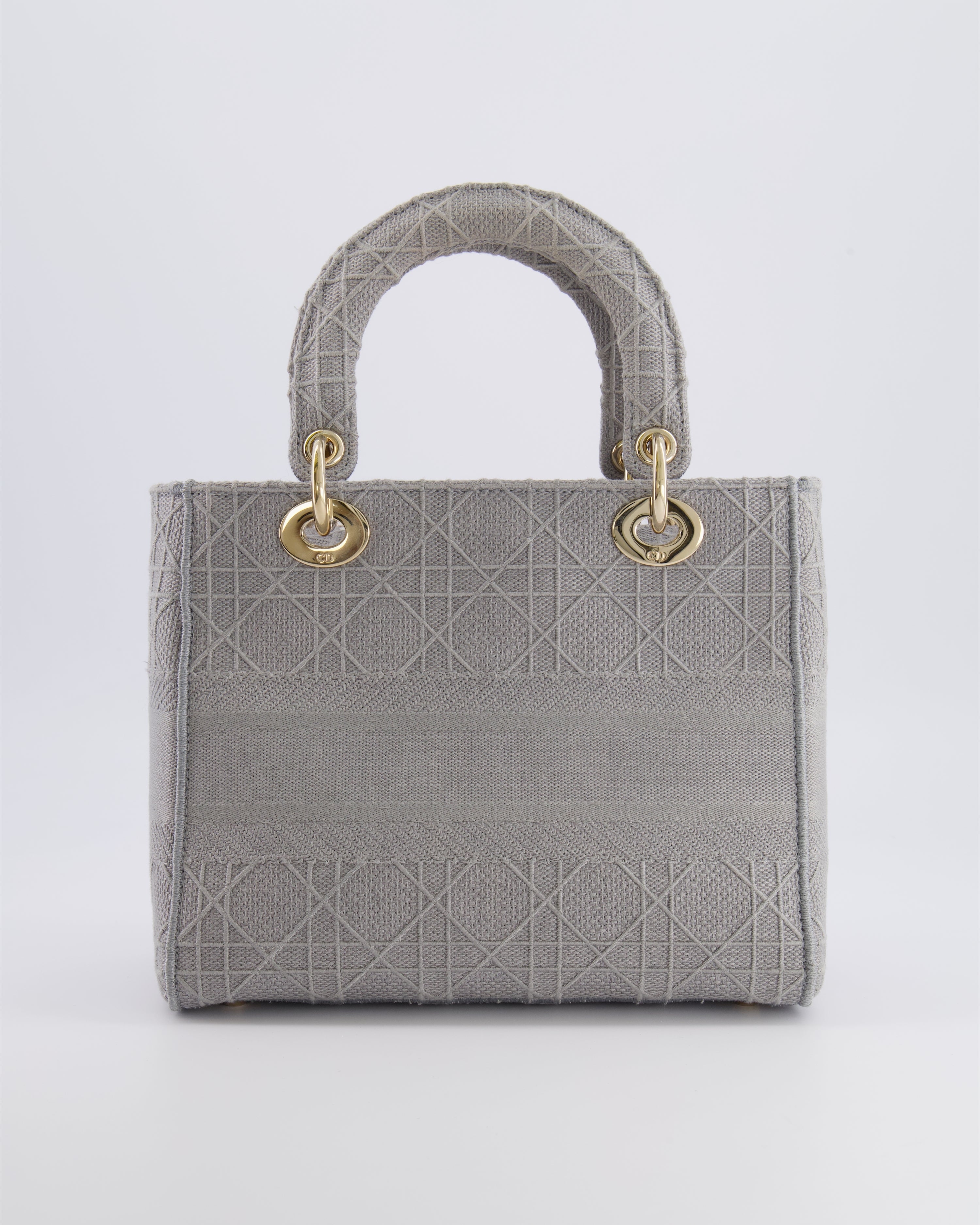 Christian Dior Grey Medium Lady D-Lite Bag in Embroidered Cannage Canvas with Champagne Gold Hardware RRP £4,300