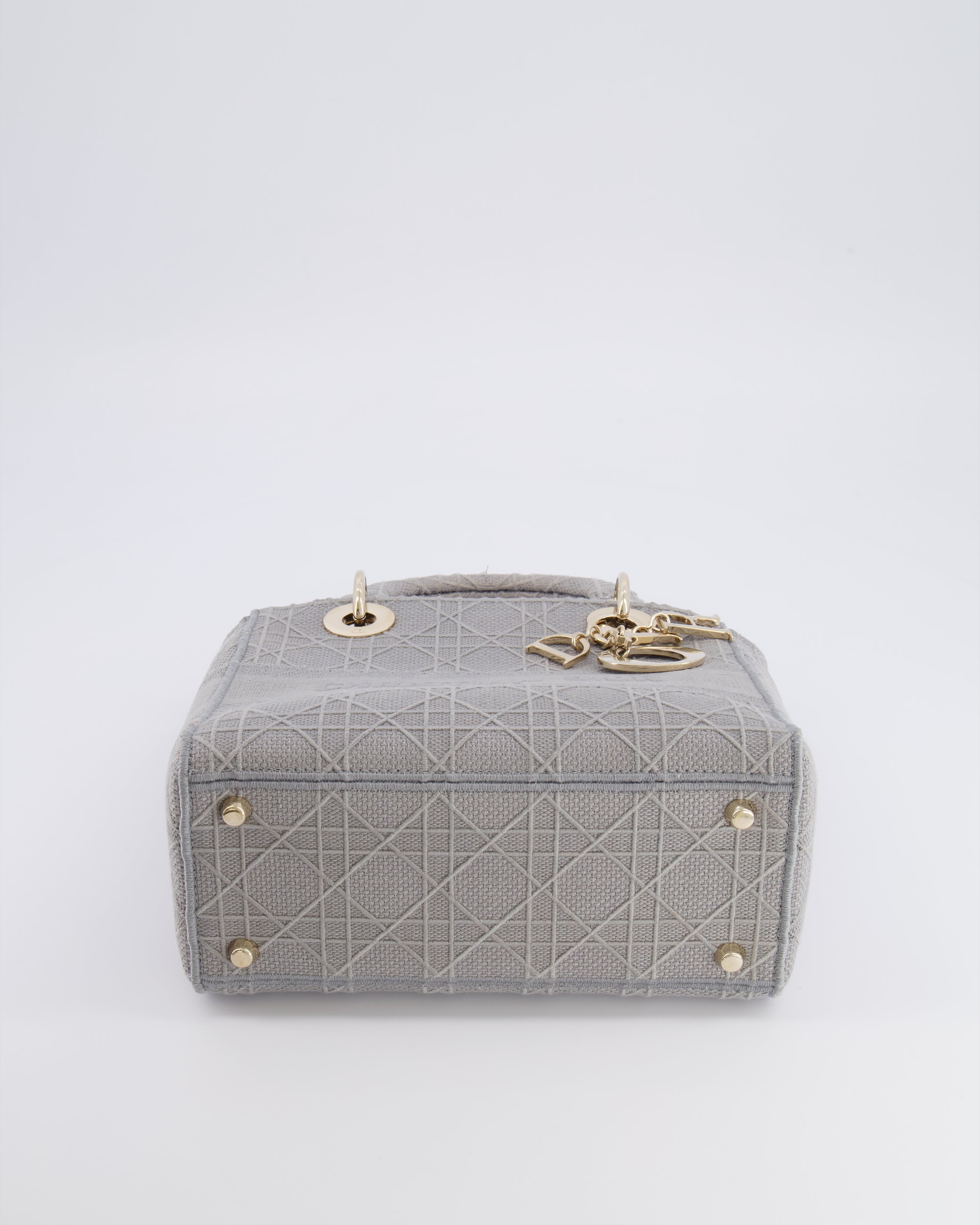 Christian Dior Grey Medium Lady D-Lite Bag in Embroidered Cannage Canvas with Champagne Gold Hardware RRP £4,300
