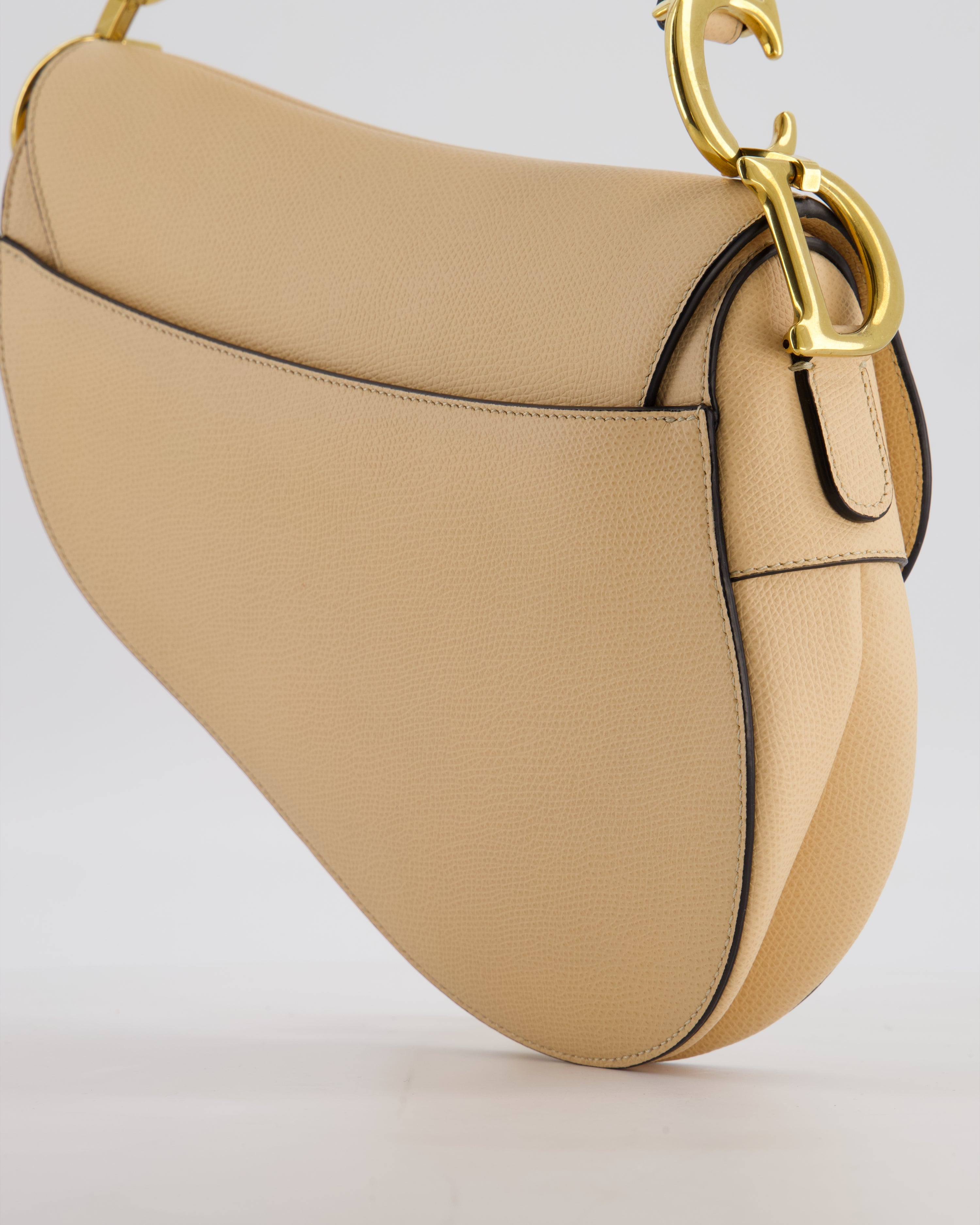 Christian Dior Beige Grained Leather Saddle Bag with Antique Gold Hardware