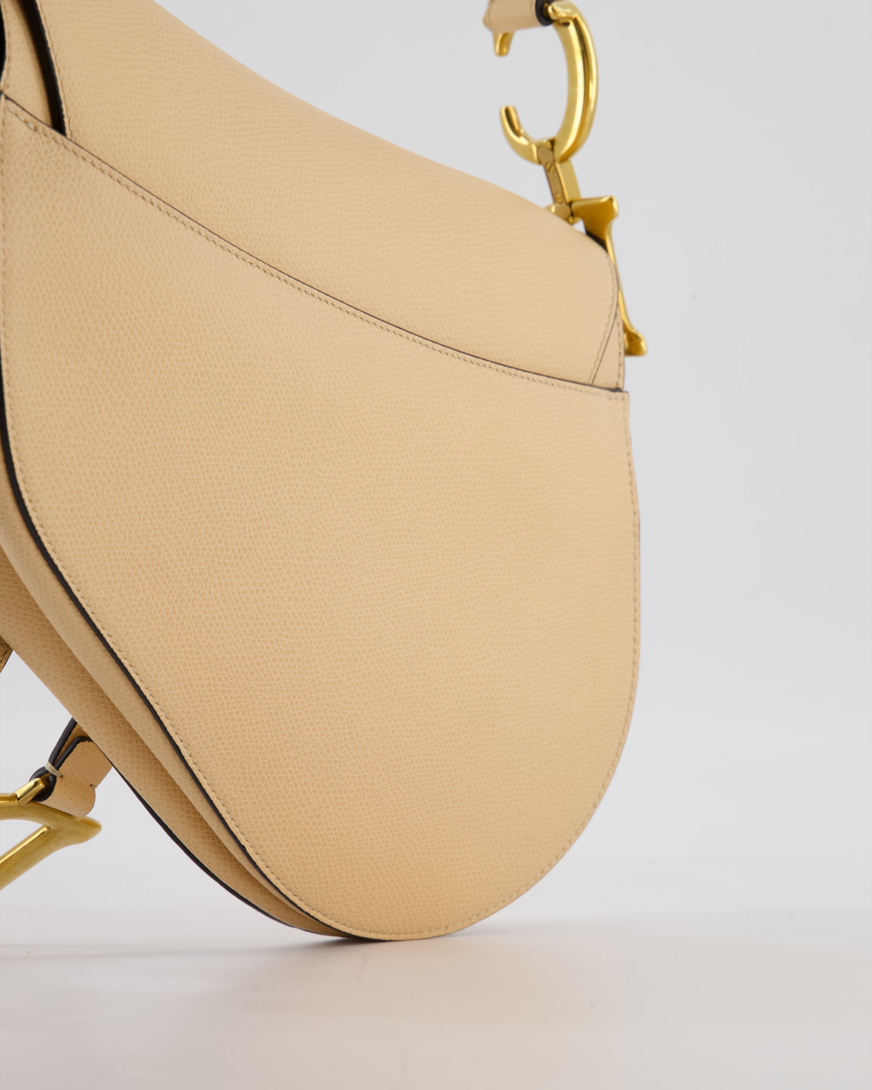 Christian Dior Beige Grained Leather Saddle Bag with Antique Gold Hardware