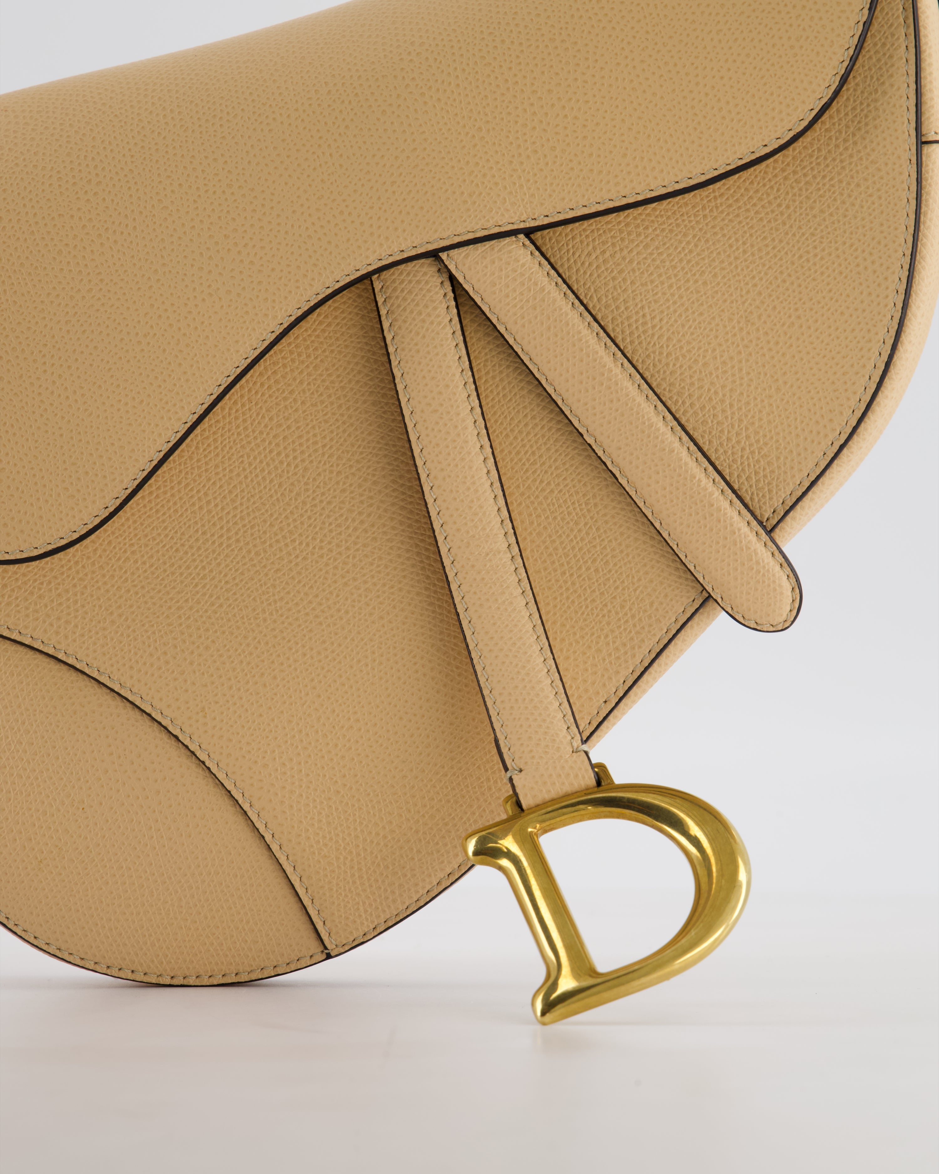 Christian Dior Beige Grained Leather Saddle Bag with Antique Gold Hardware