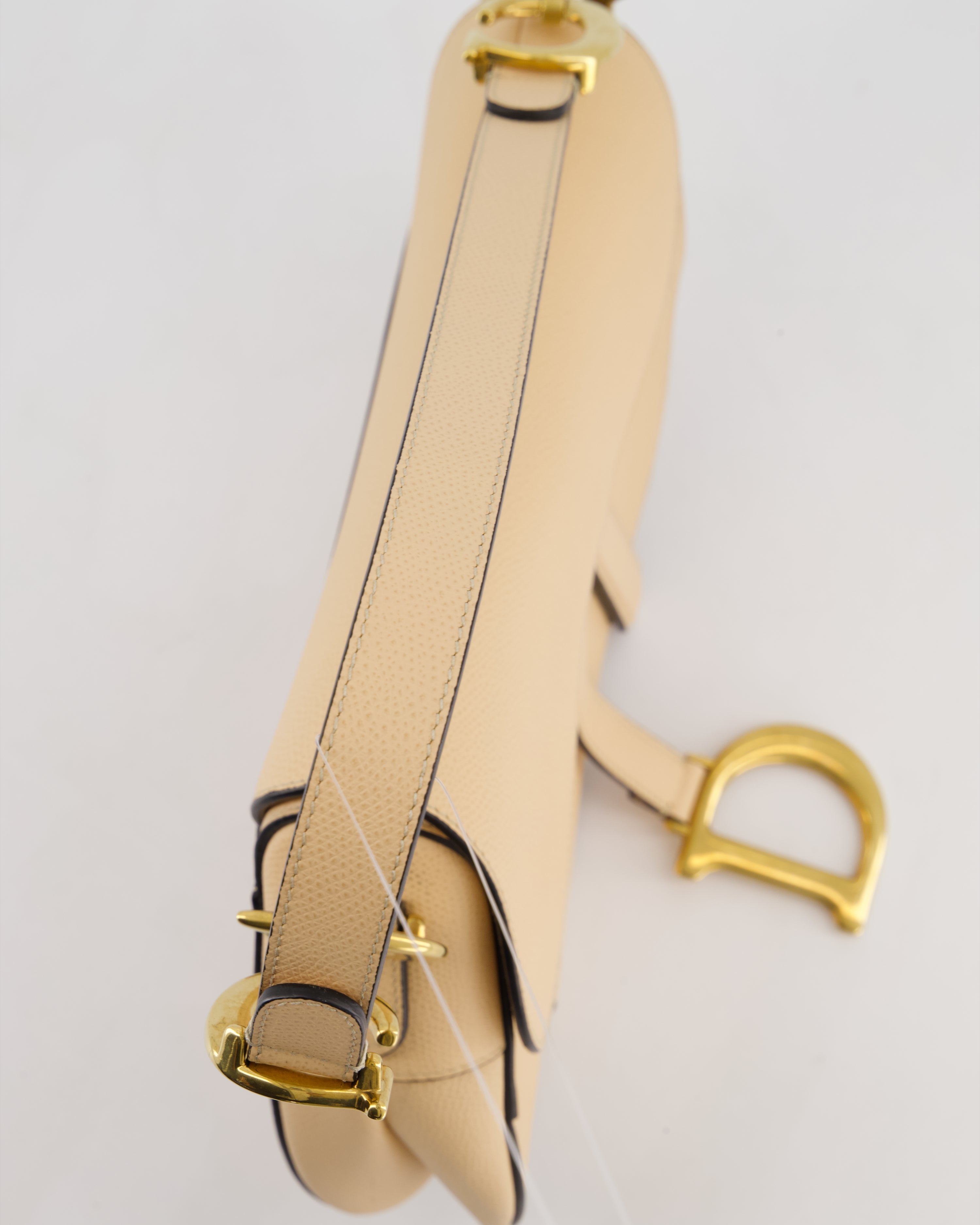 Christian Dior Beige Grained Leather Saddle Bag with Antique Gold Hardware