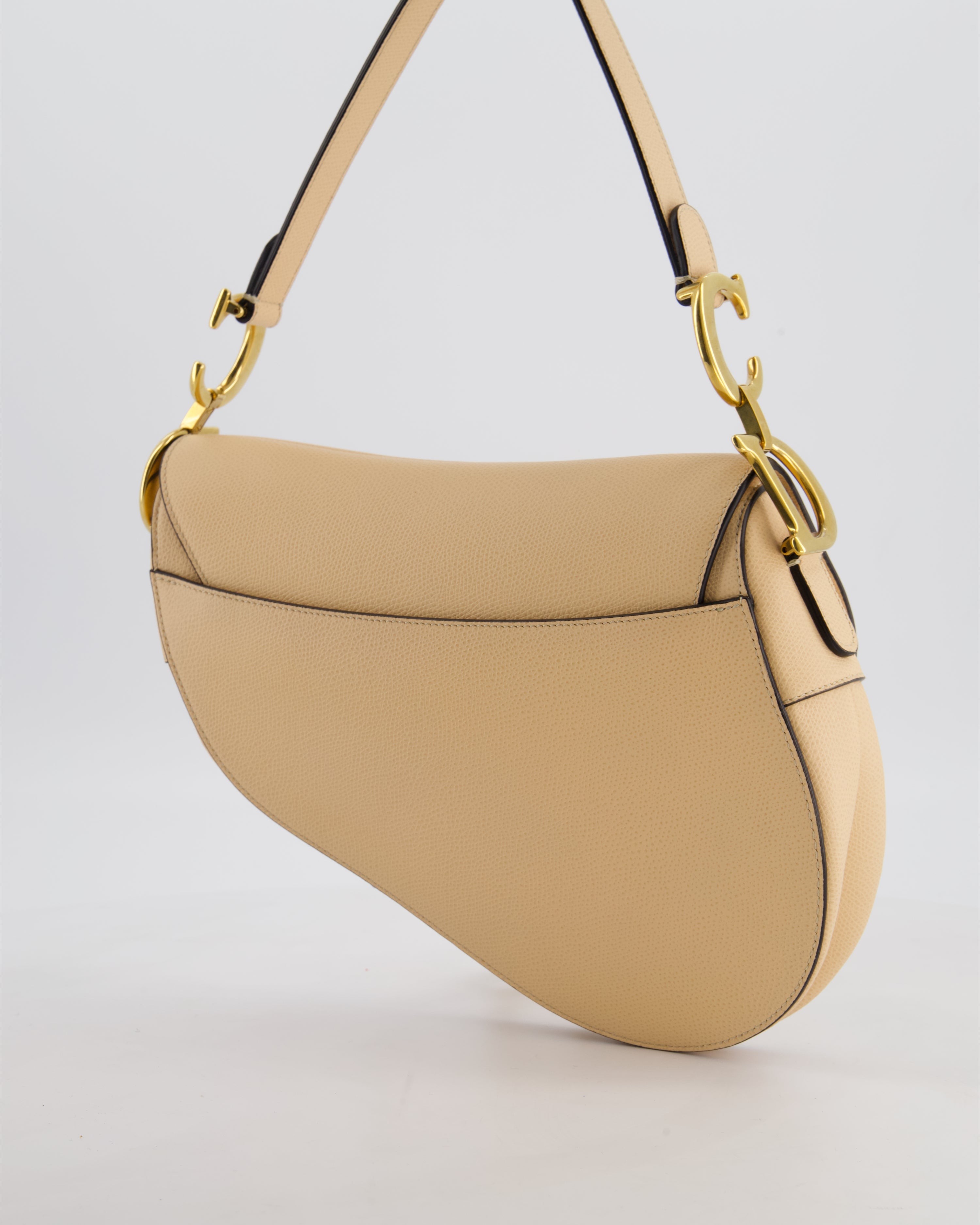 Christian Dior Beige Grained Leather Saddle Bag with Antique Gold Hardware