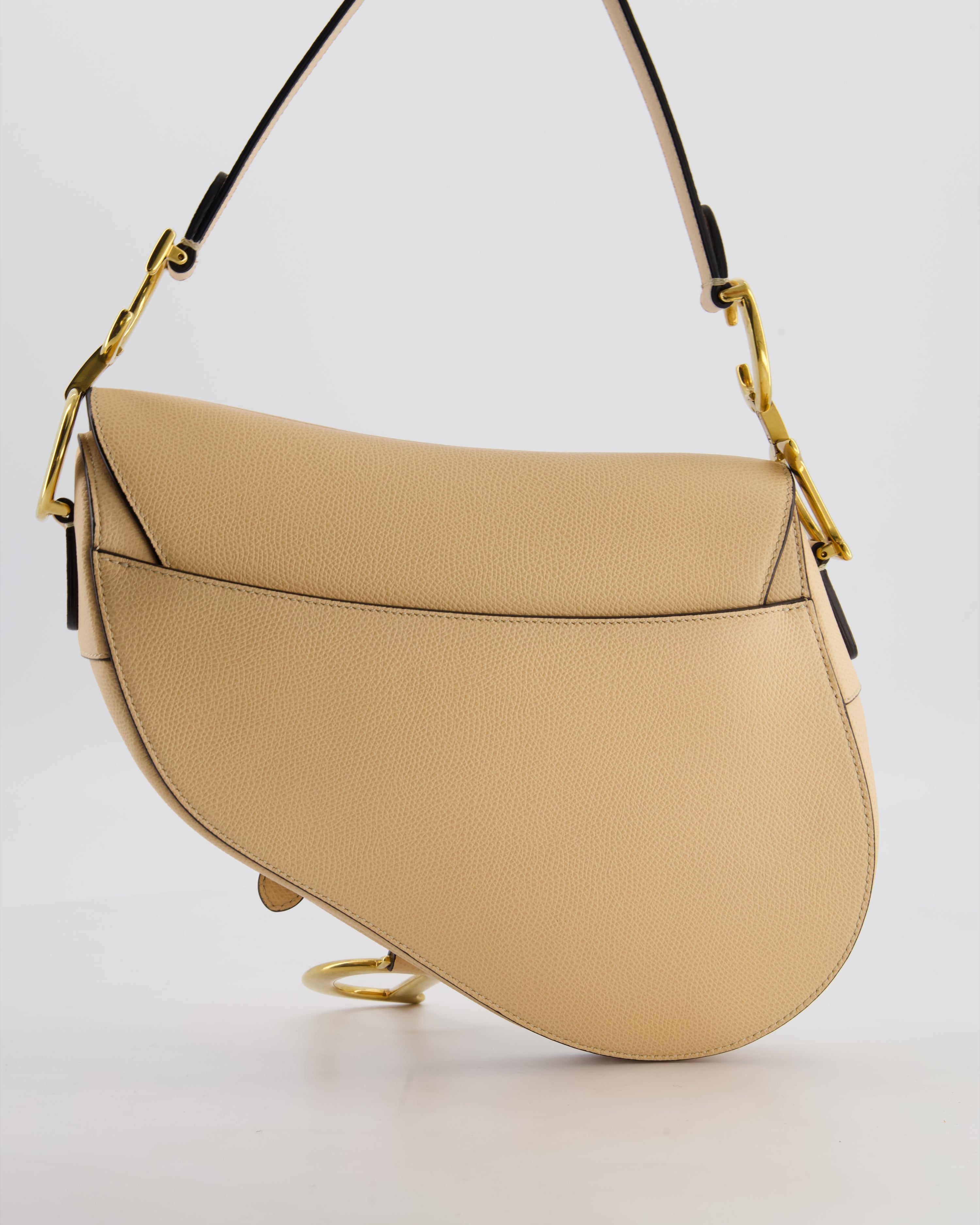 Christian Dior Beige Grained Leather Saddle Bag with Antique Gold Hardware