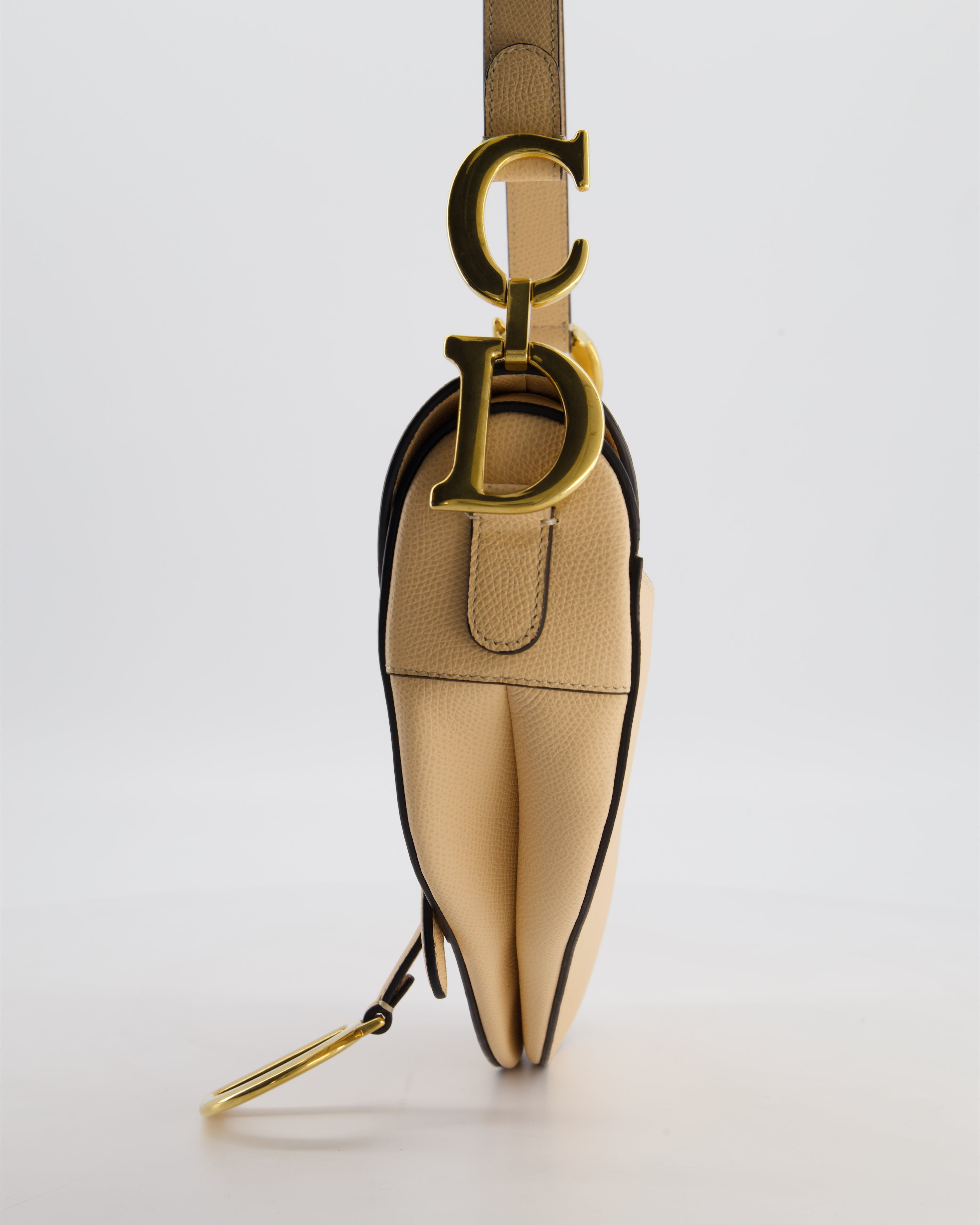 Christian Dior Beige Grained Leather Saddle Bag with Antique Gold Hardware
