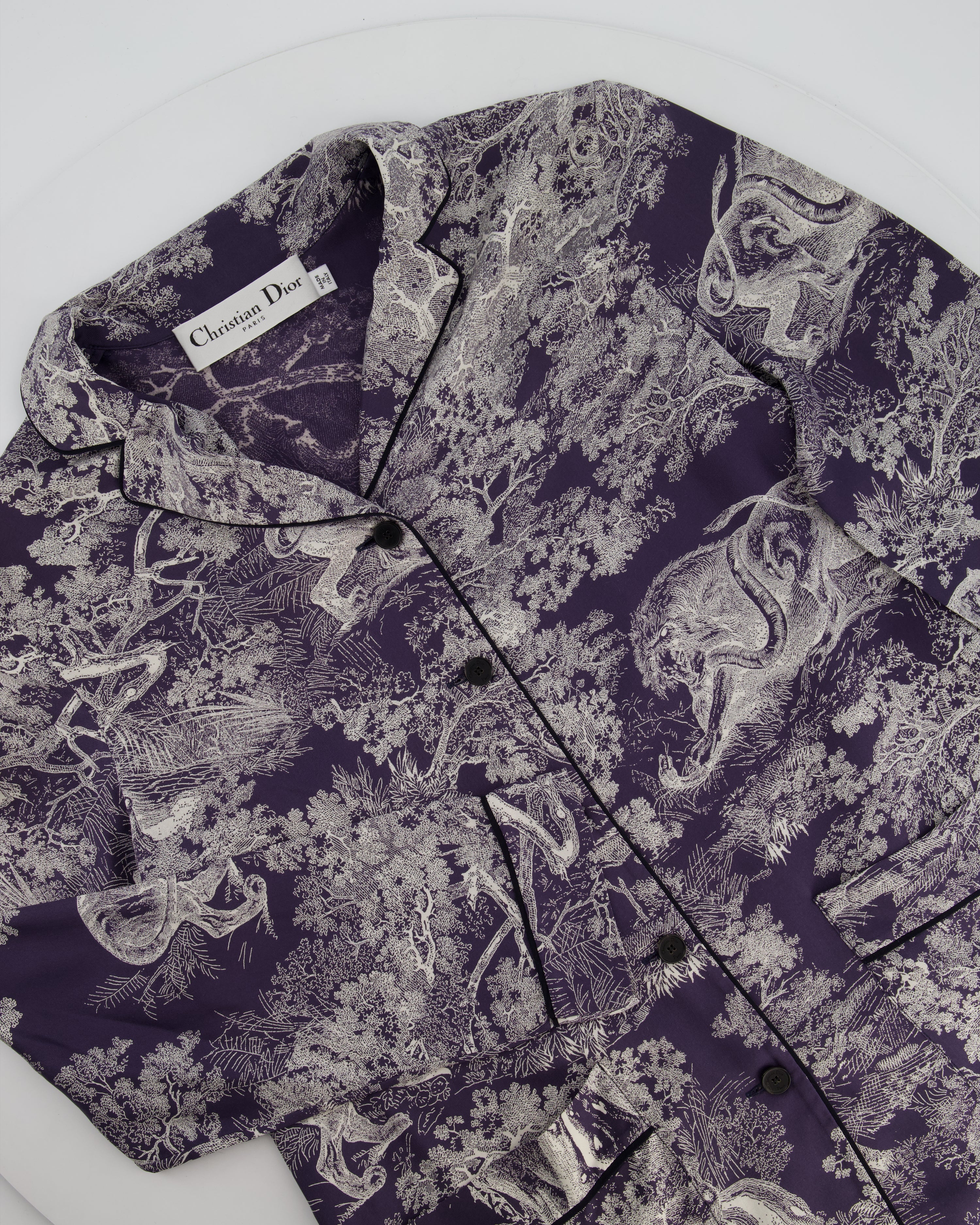 Christian Dior Purple Toile Du Jouy Silk Button Down Shirt Size FR 34 (UK 6)