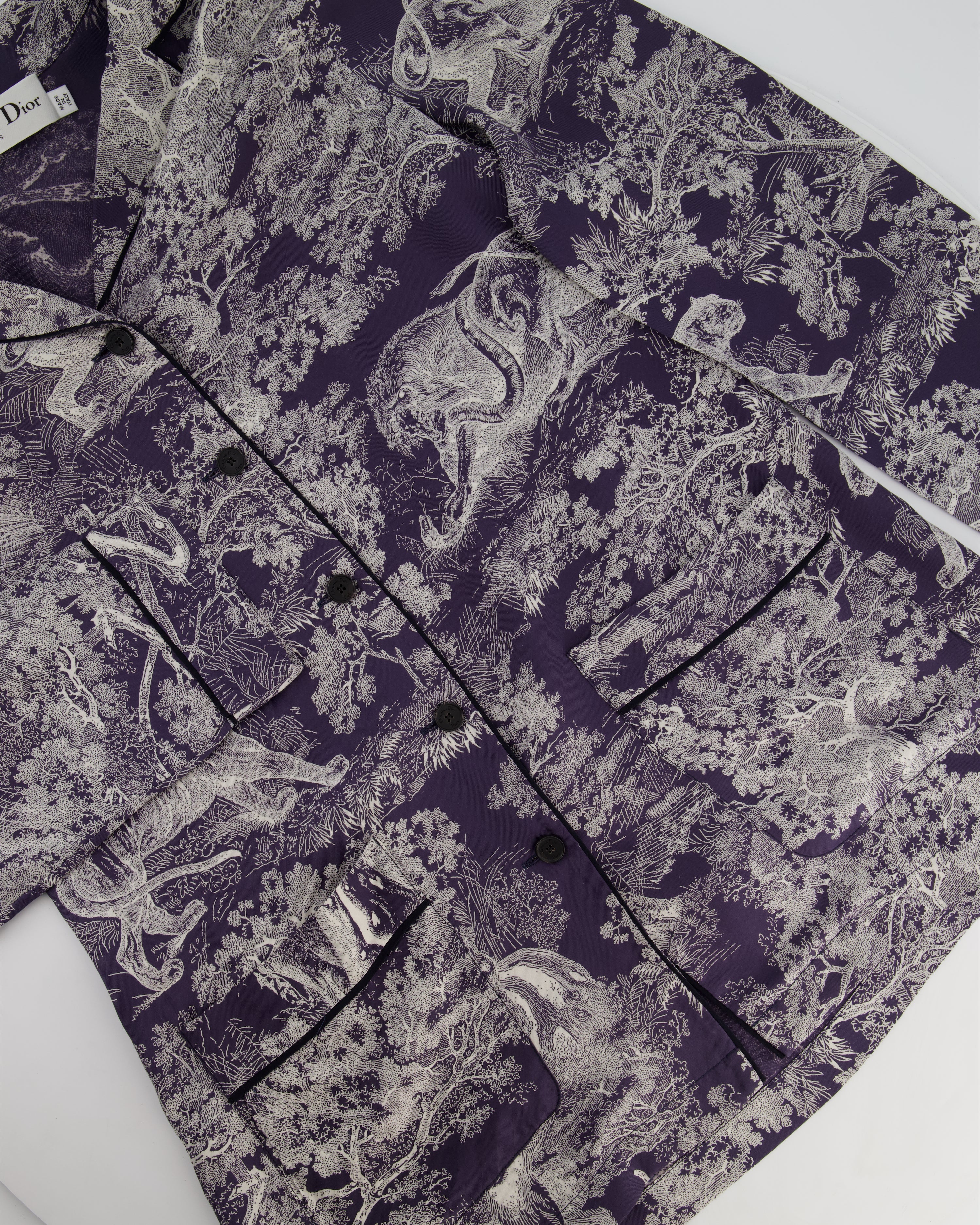 Christian Dior Purple Toile Du Jouy Silk Button Down Shirt Size FR 34 (UK 6)