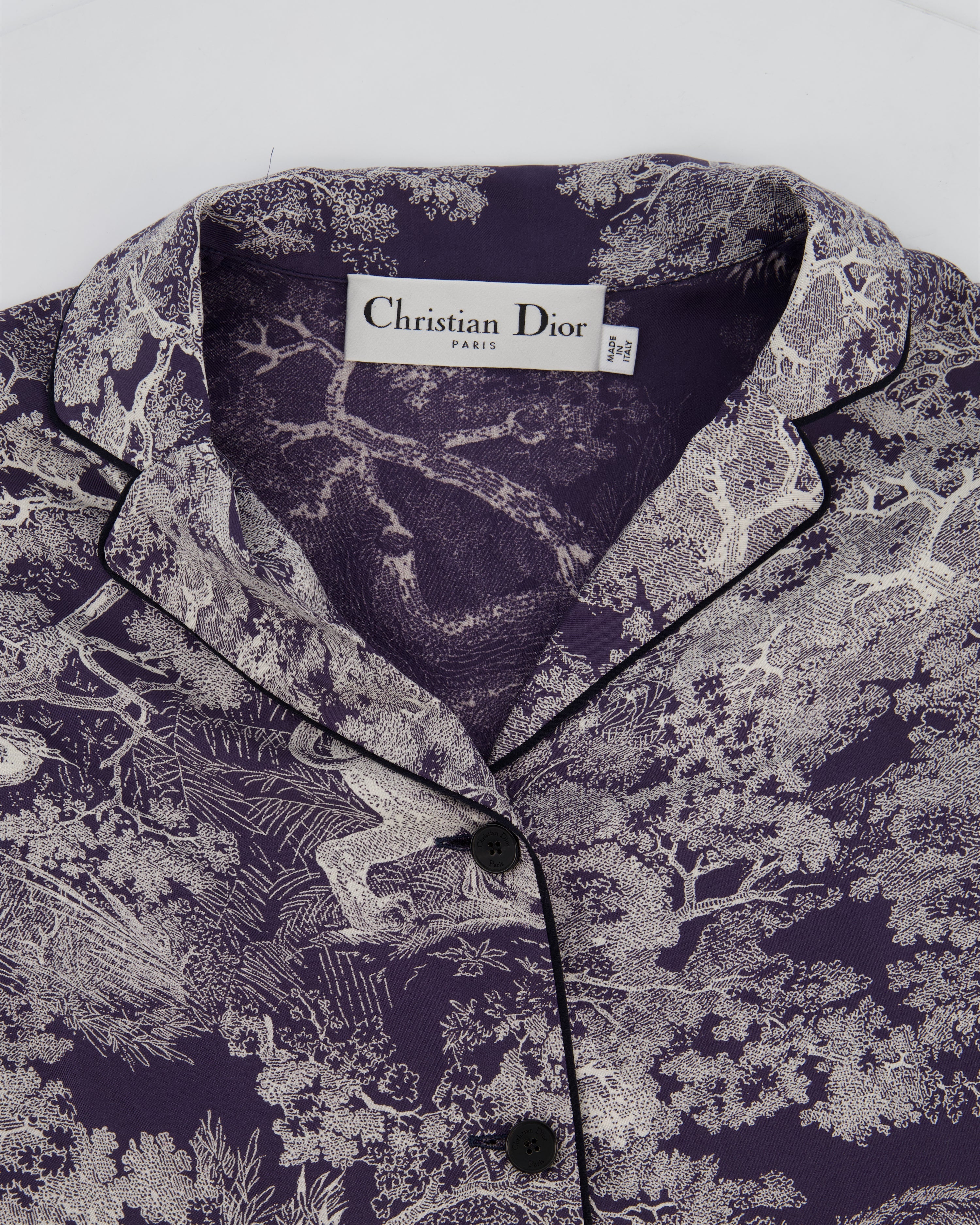 Christian Dior Purple Toile Du Jouy Silk Button Down Shirt Size FR 34 (UK 6)