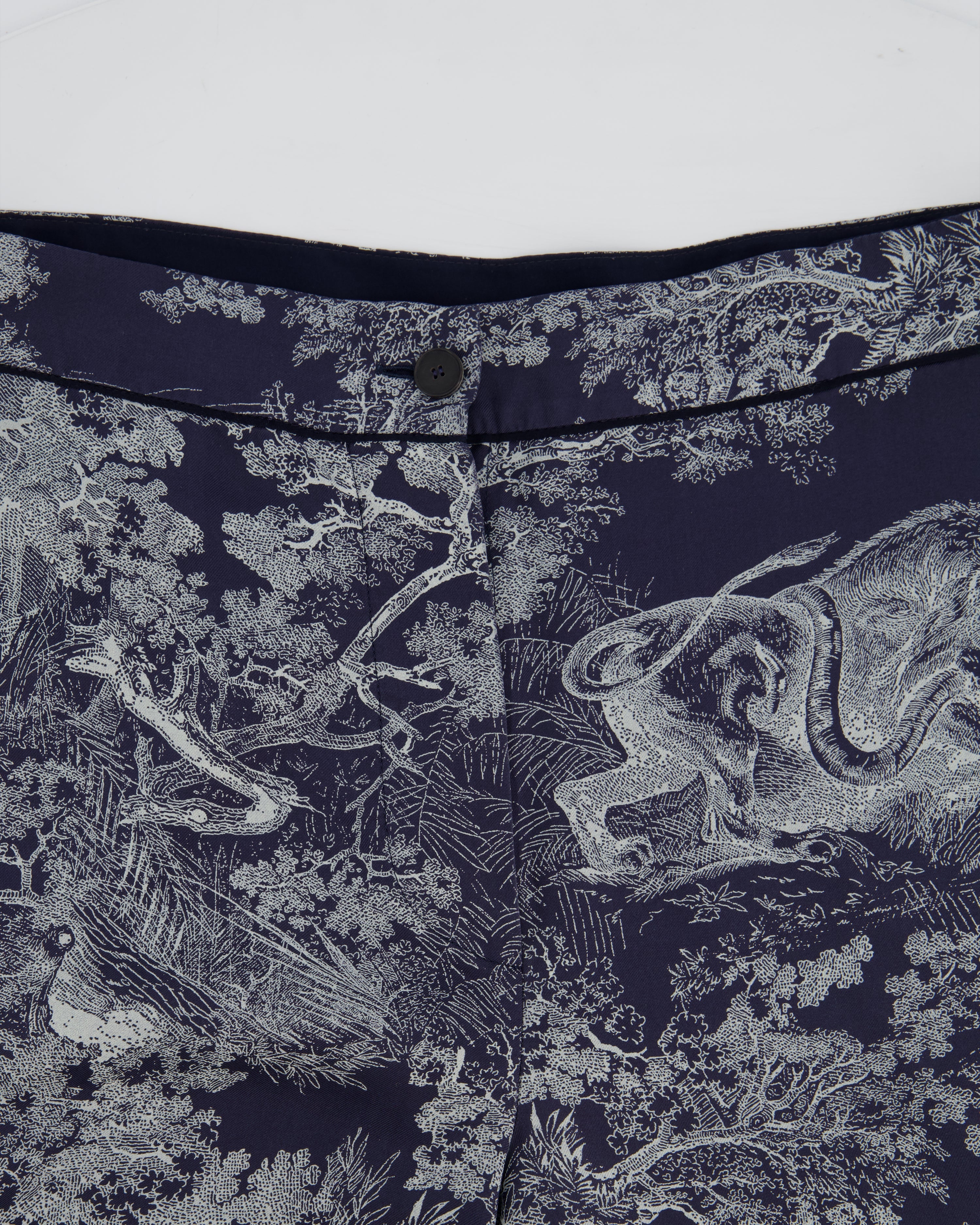 Christian Dior Navy Toile Du Jouy Silk Trousers Size FR 34 (UK 6)