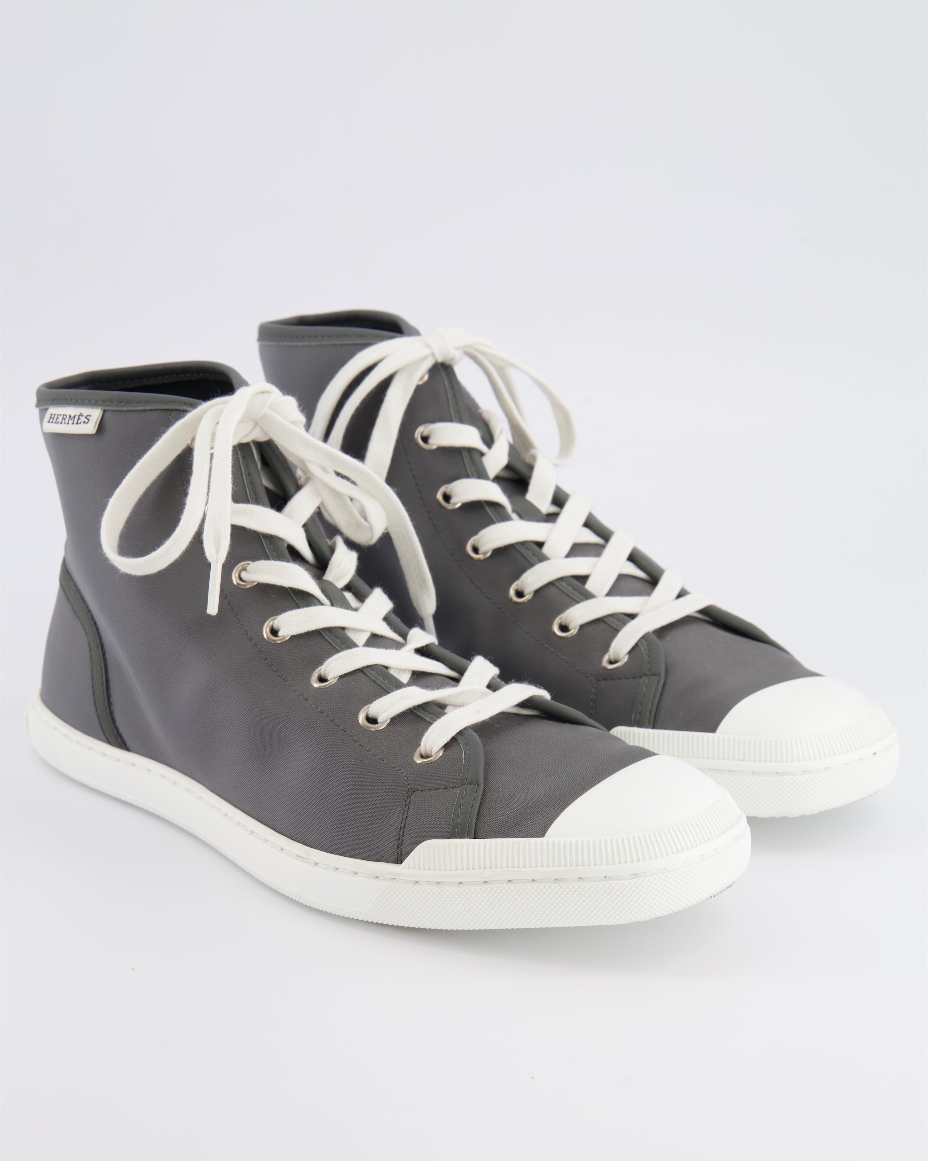 Hermès Grey Nylon and White Leather Express High-Top Sneakers Size EU 40