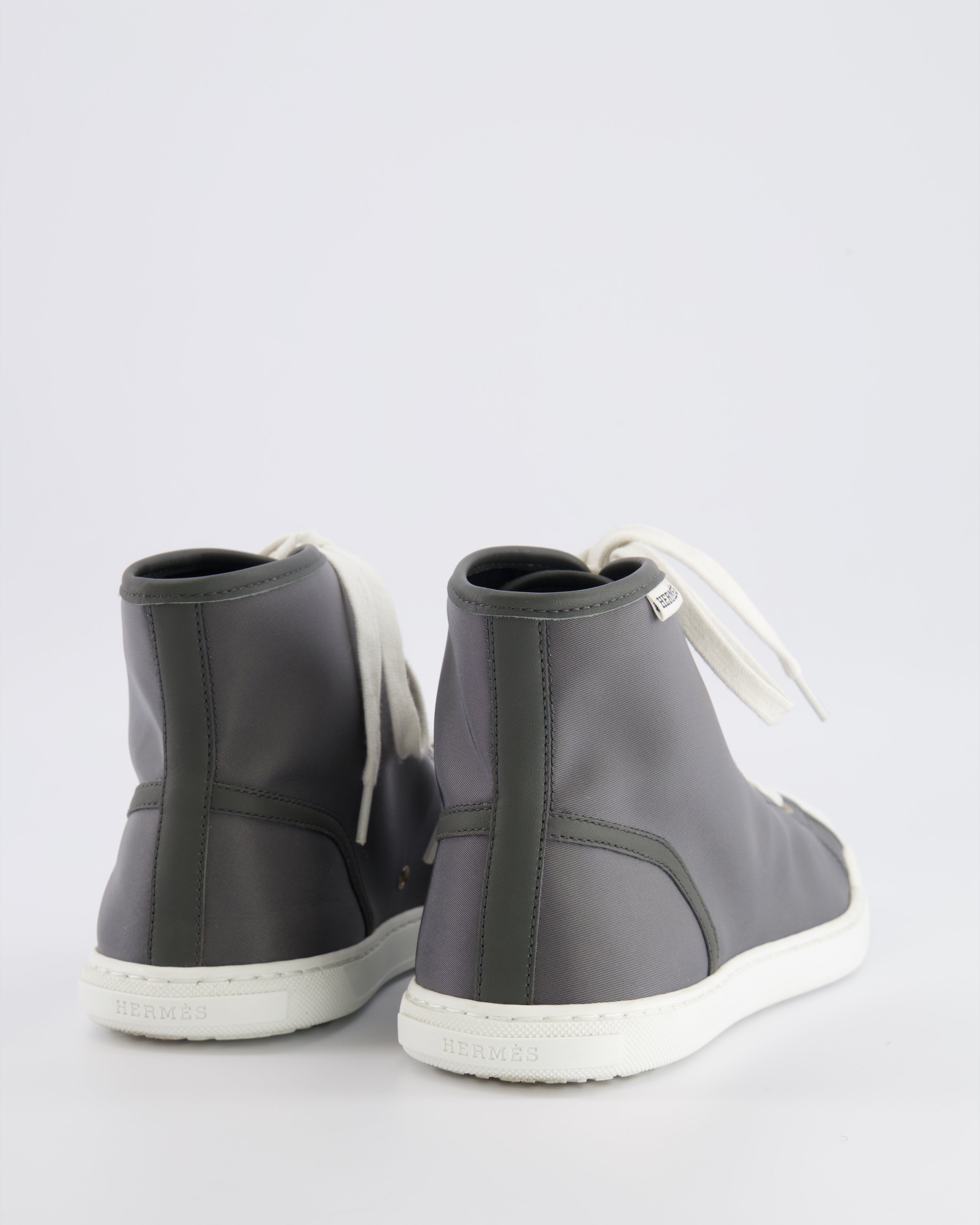 Hermès Grey Nylon and White Leather Express High-Top Sneakers Size EU 40