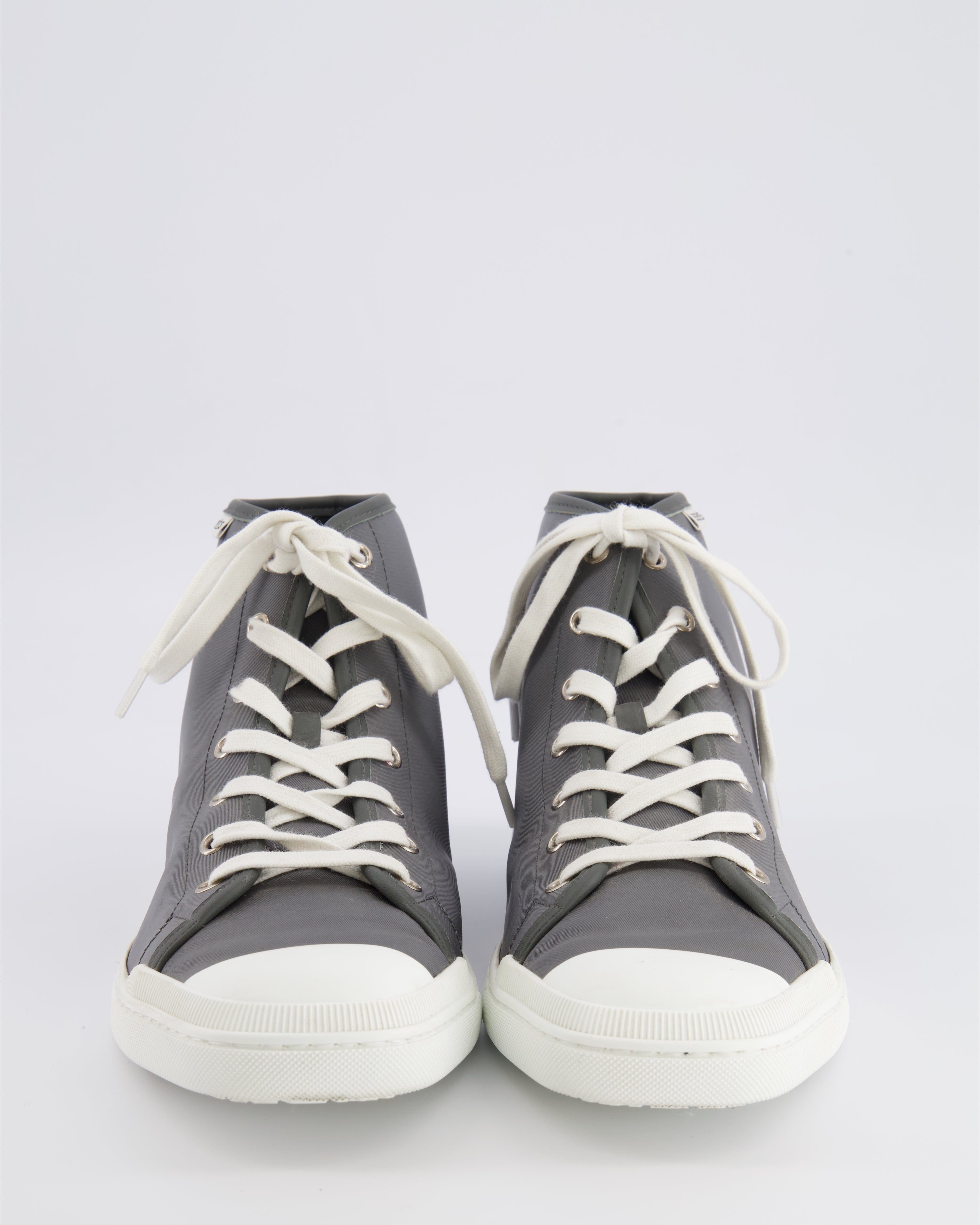 Hermès Grey Nylon and White Leather Express High-Top Sneakers Size EU 40