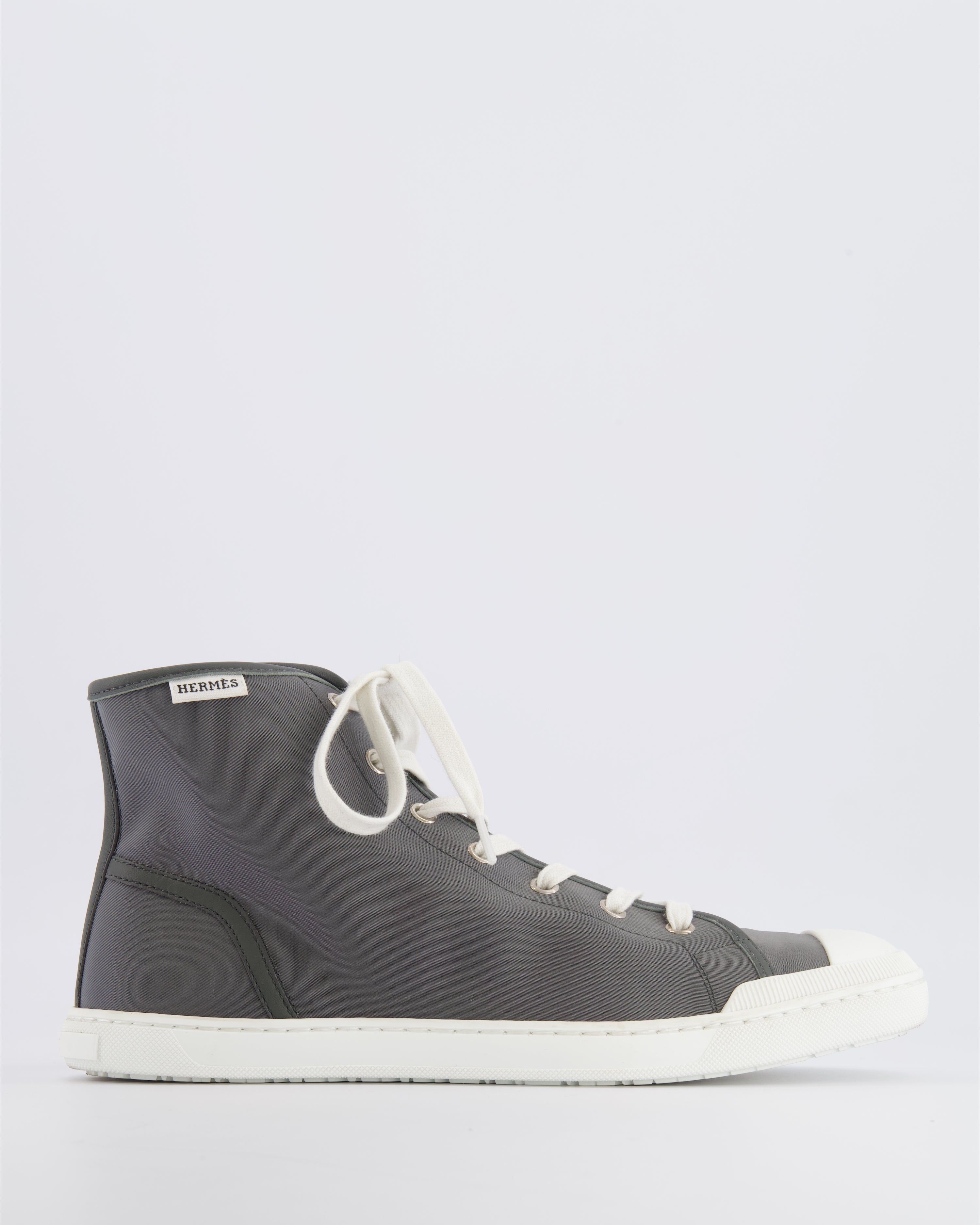 Hermès Grey Nylon and White Leather Express High-Top Sneakers Size EU 40