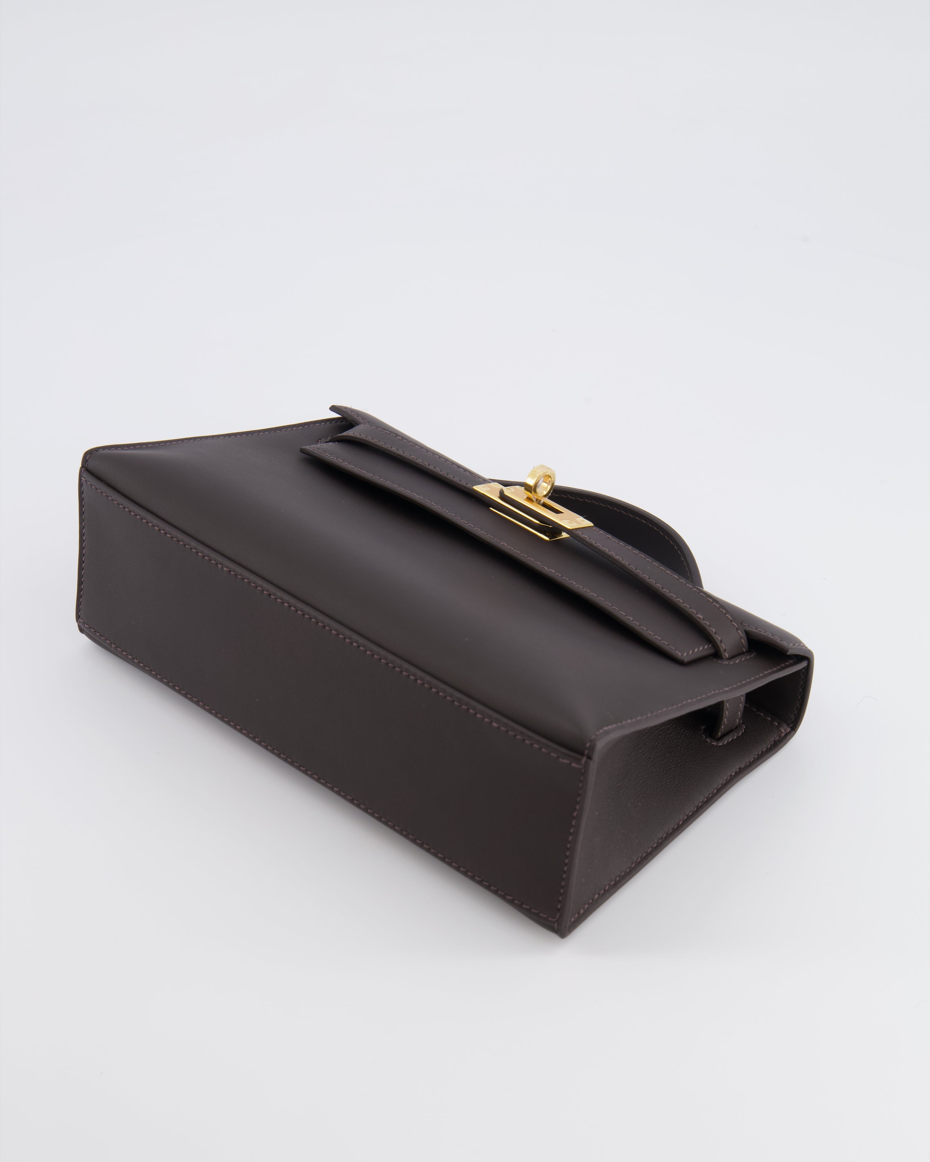 *RARE* Hermès Kelly Pochette Bag in Bai Brun Swift Leather with Gold Hardware